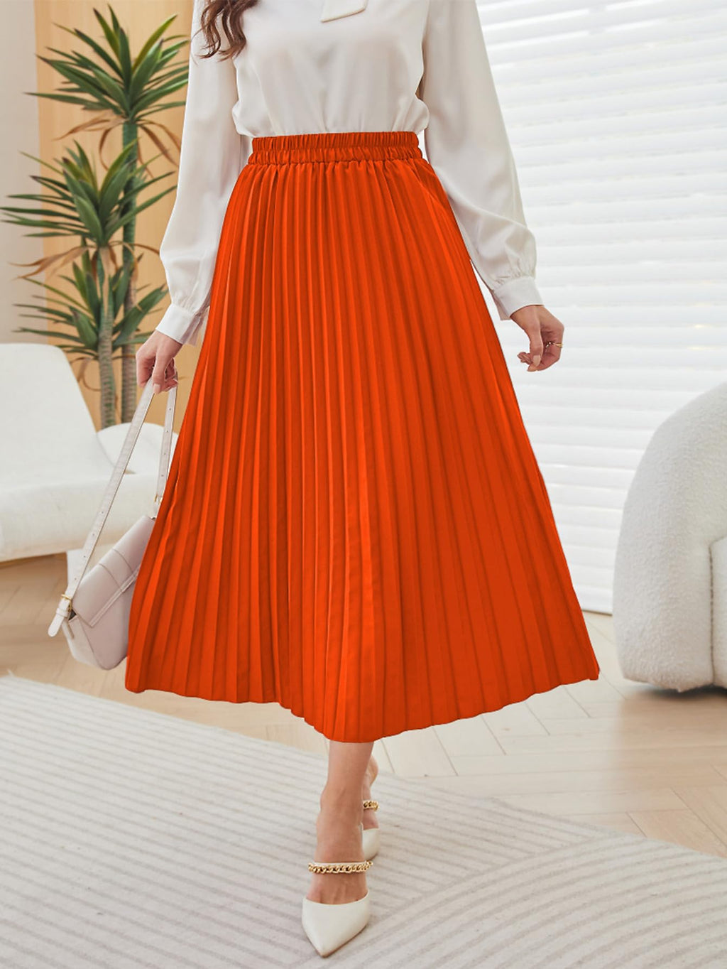 SweatyRocks Women's Casual Solid Longline Pleated Long Skirt