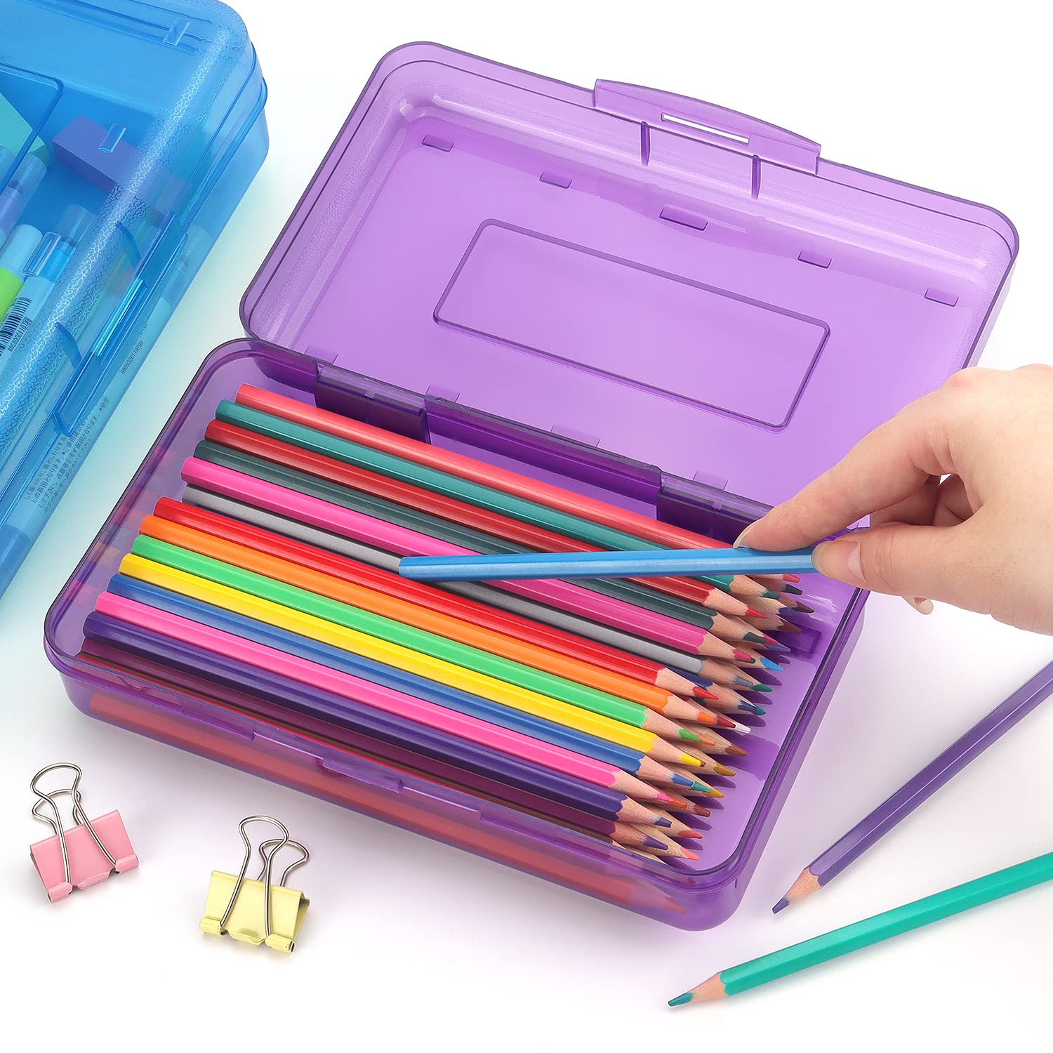 Tamaki 1 Pack Plastic Pencil Box Large Capacity Pencil Boxes Clear Boxes with Snap-tight Lid Stackable Design and Stylish Office Supplies Storage Organizer Box, Black