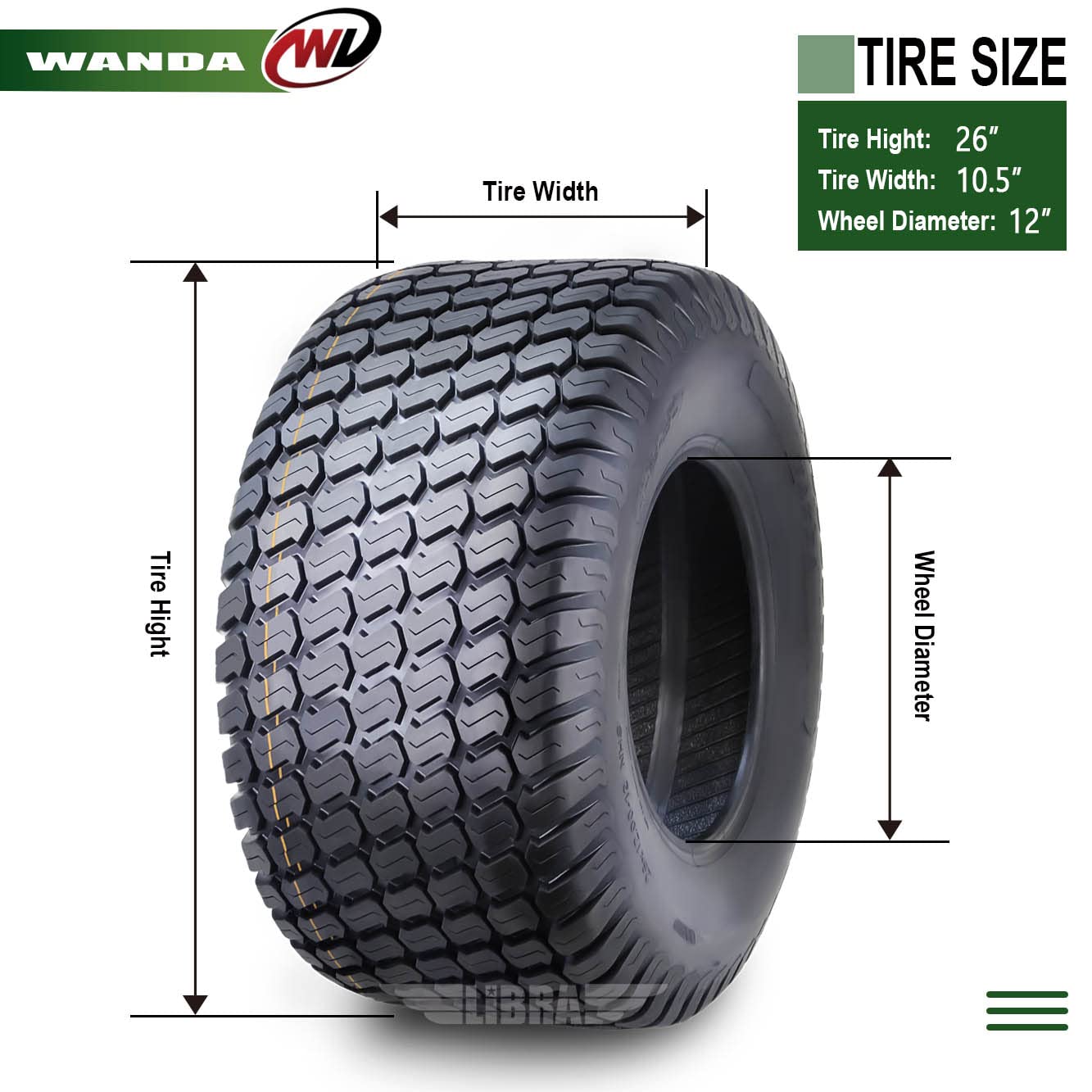 WANDA 11x4-5 Zero Turn Lawn Mower Utility Cart Turf Tire 11x4x5 11x4.00-5/4 Ply - 13204