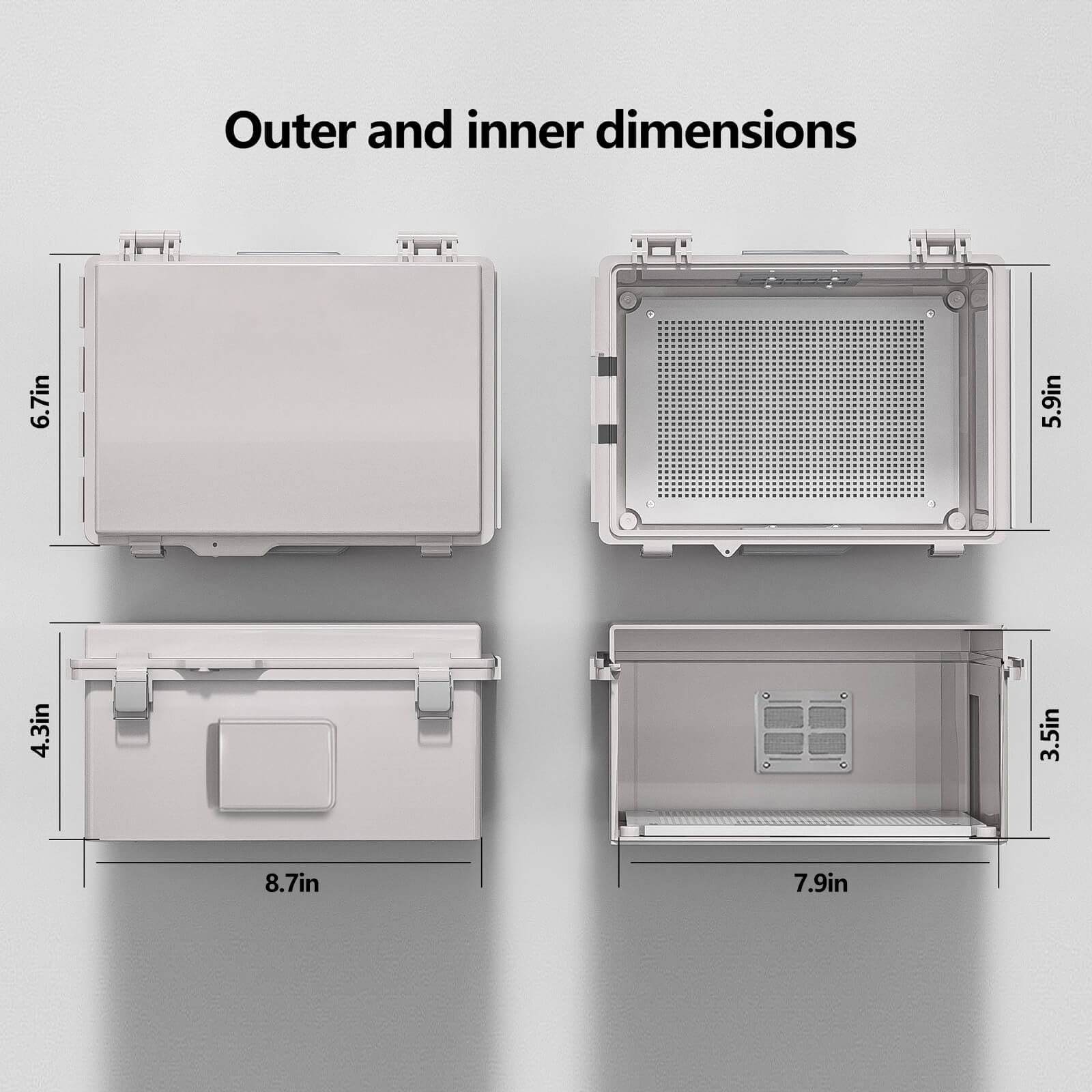 ABS Electrical Junction Box, Ventilated Design, Cable Grommets, IP65 Waterproof Enclosure, Indoor/Outdoor Use with Mounting Panel. (Clear Cover, 8.7"x6.7"x4.3")