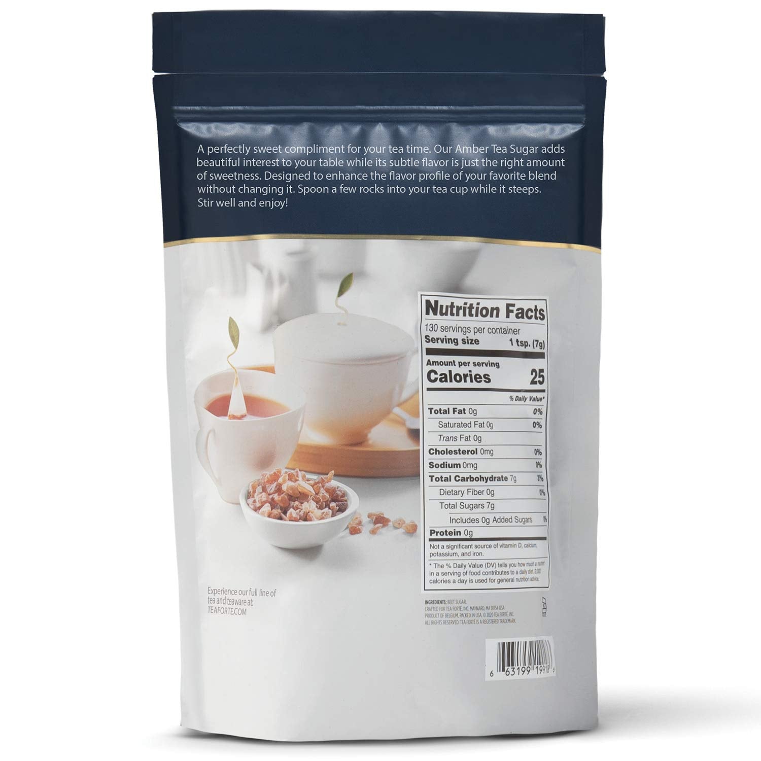 Tea Forte Natural Amber Hue Beet Rock Sugar Crystals for Tea and Coffee, Dissolves Quickly, Vegan and Non-GMO, Resealable 1 Pound Bag