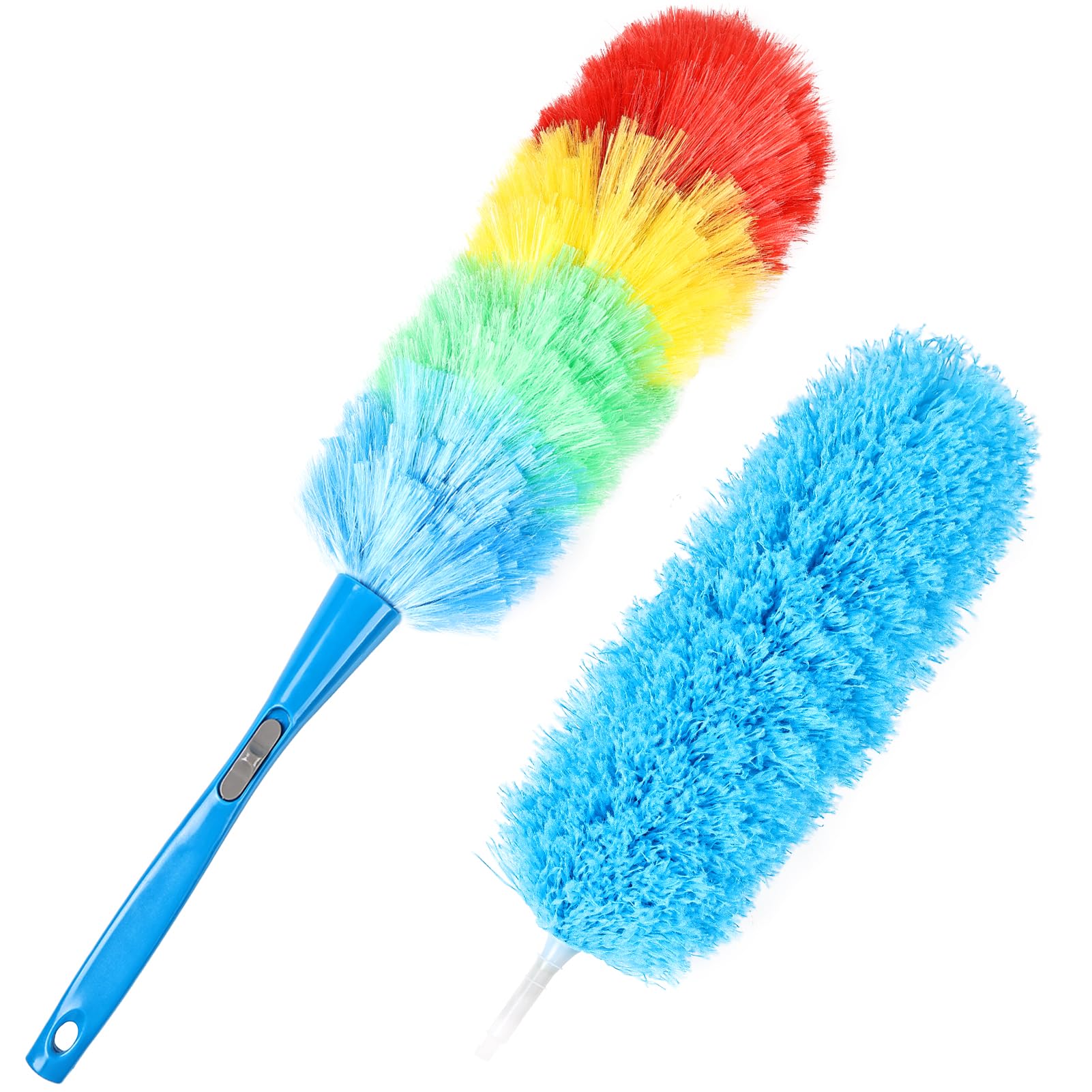 Ceiling Fan Cleaner Duster Reusable Microfiber Removable Duster with Extension Pole Adjusts 12 to 71 Inch for Cleaning Walls Bookshelves Furniture Door Window Top (Blue)