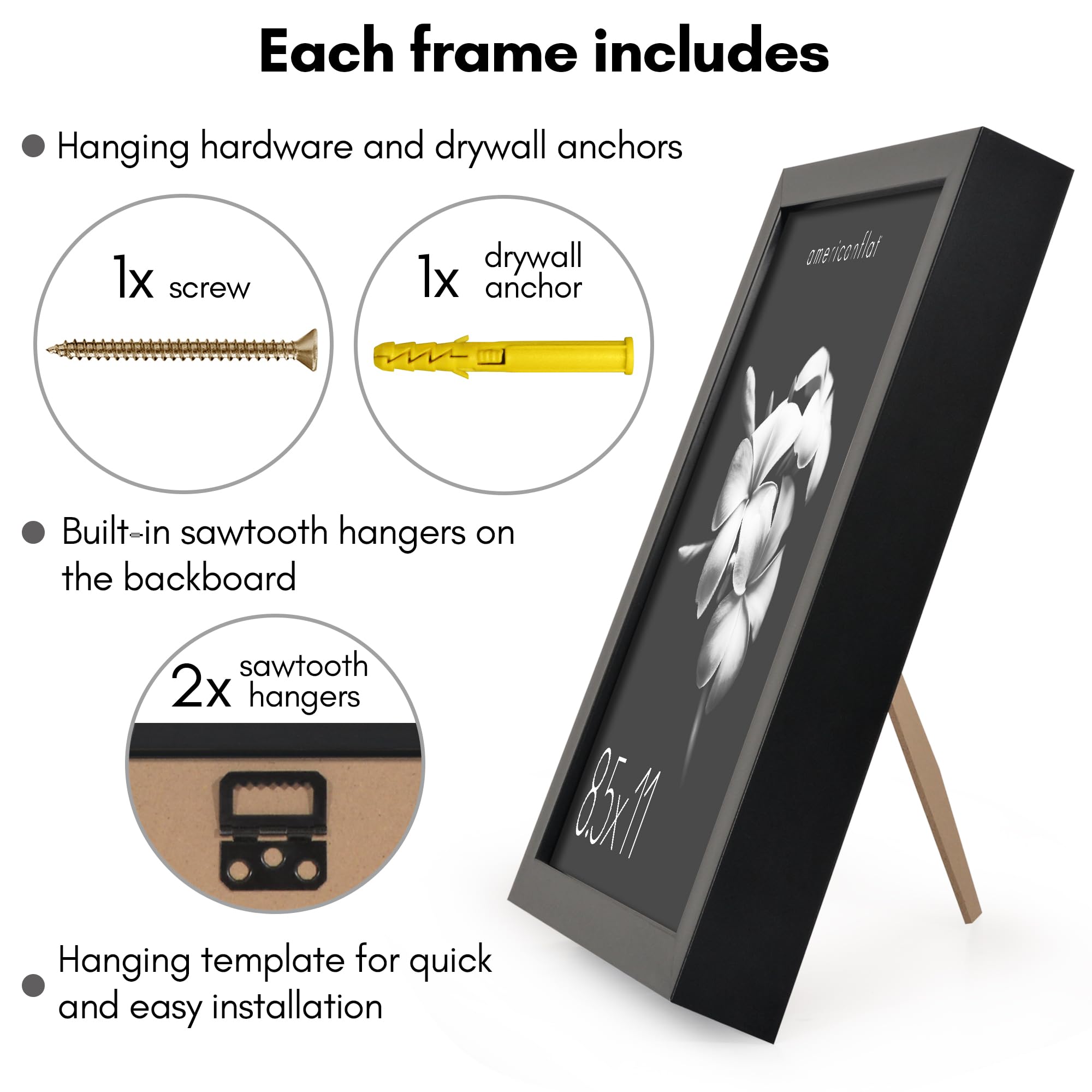 Americanflat 5x7 Picture Frame with Shatter-Resistant Glass - Soho Collection - Gallery Style Deep Molding Picture Frames for Tabletop and Wall Display - Black