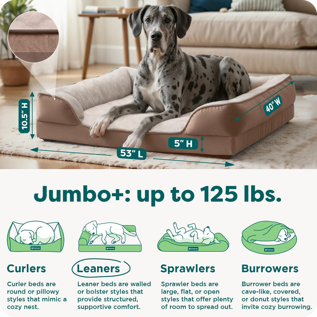 Furhaven Cooling Gel Dog Bed for Medium/Small Dogs w/ Removable Bolsters & Washable Cover, For Dogs Up to 35 lbs - Plush & Velvet Waves Perfect Comfort Sofa - Brownstone, Medium