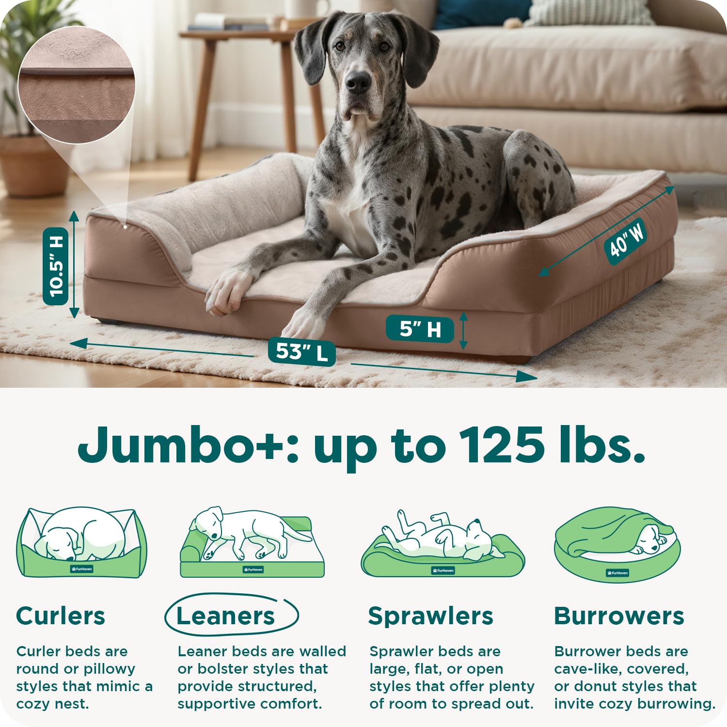 Furhaven Cooling Gel Dog Bed for Medium/Small Dogs w/ Removable Bolsters & Washable Cover, For Dogs Up to 35 lbs - Plush & Velvet Waves Perfect Comfort Sofa - Brownstone, Medium