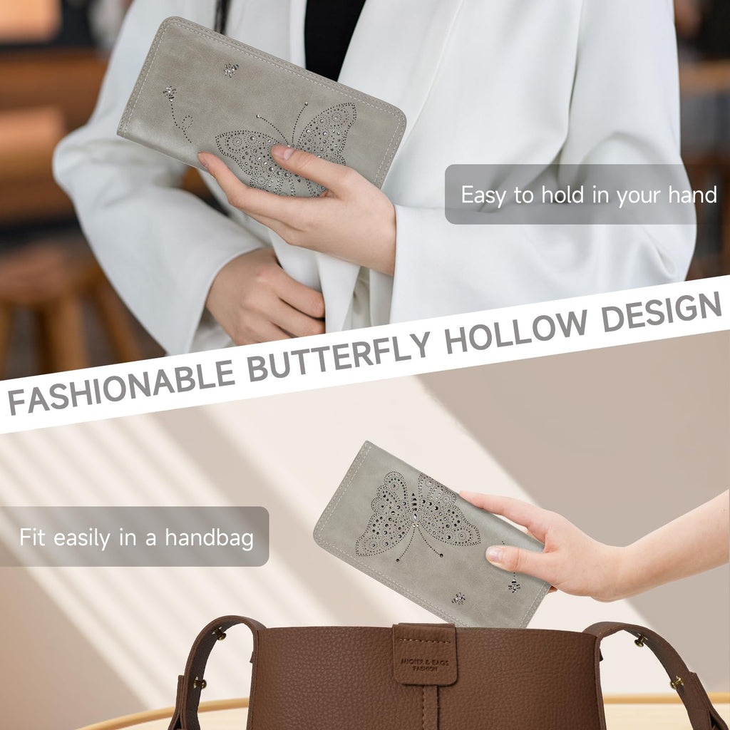 KITEVIUN RFID Wallet Women Ultra Slim Thin Womens Wallet Compact Clutch Long Ladies Wallet for Women WHITE