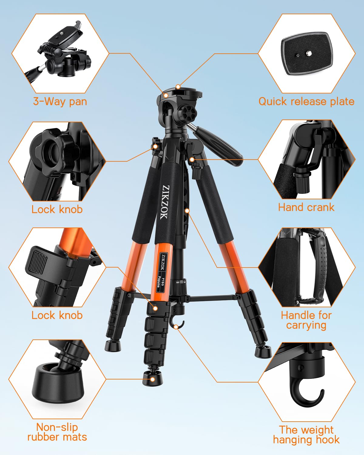 75" Camera Tripod, Aluminum Heavy Duty Camera Stand for ipad Phone, Travel Tripod with/Carry Bag/Phone Tablet Holder, Compatible with Canon Nikon Sony DSLR, Spotting Scopes, Max Load 15 Lb(Black)
