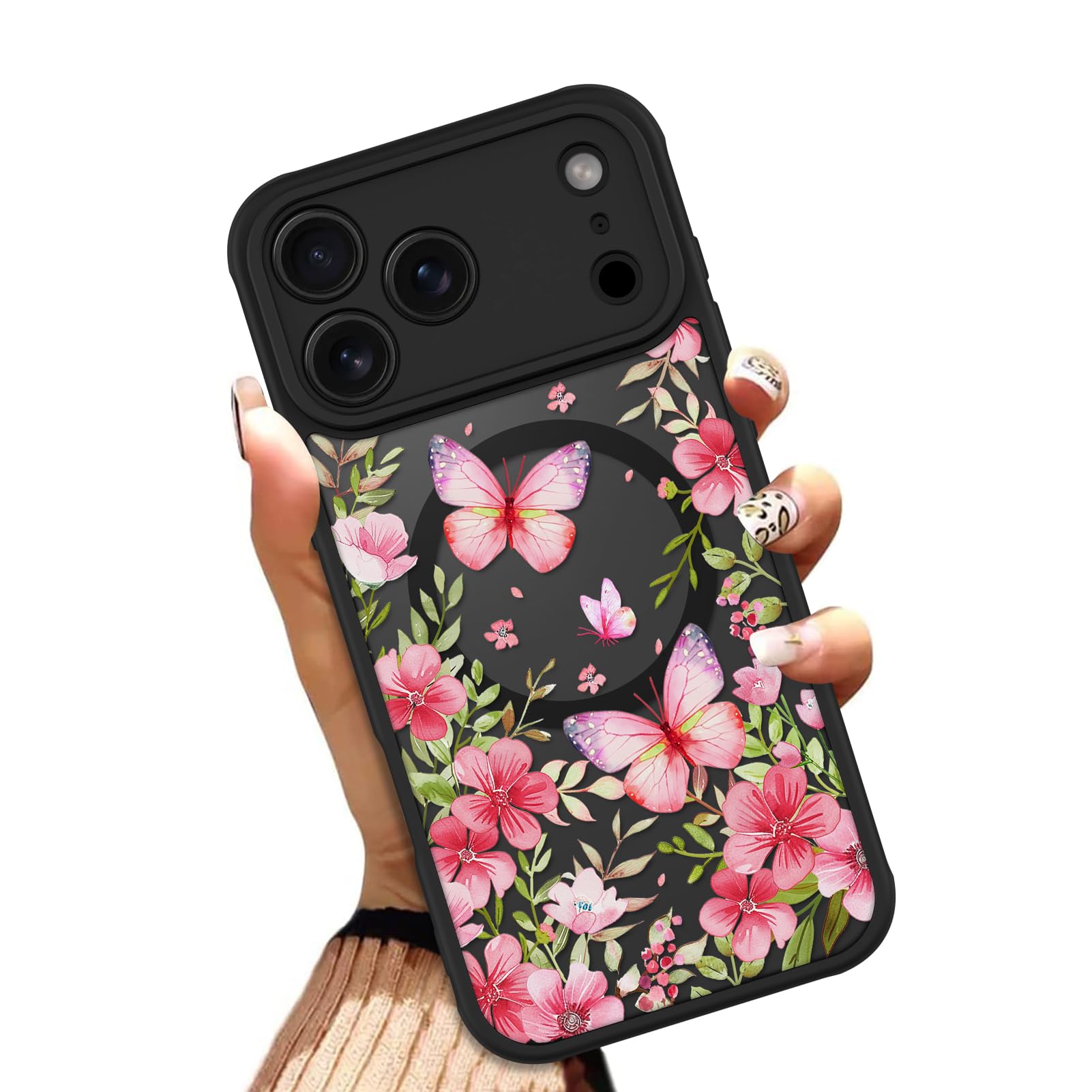 OOK Case for iPhone 11 6.1 Inch (Compatible with MagSafe) Floral Flowers Design Translucent Phone Cover Soft TPU + Hard PC Anti-Scratch Shockproof Magnetic Cute Case for Women - Red