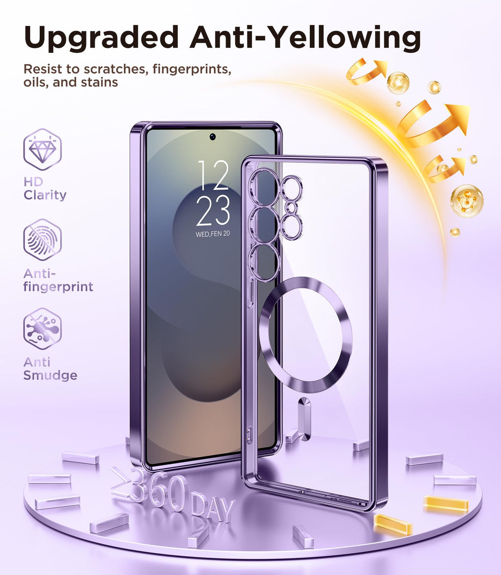 Magnetic Case Compatible with Samsung Galaxy S25 Ultra,Compatible with MagSafe,[Full Camera Protection][Screen Protector] Shockproof Plating Clear Phone Cover for Galaxy S25 Ultra(Black/Clear)