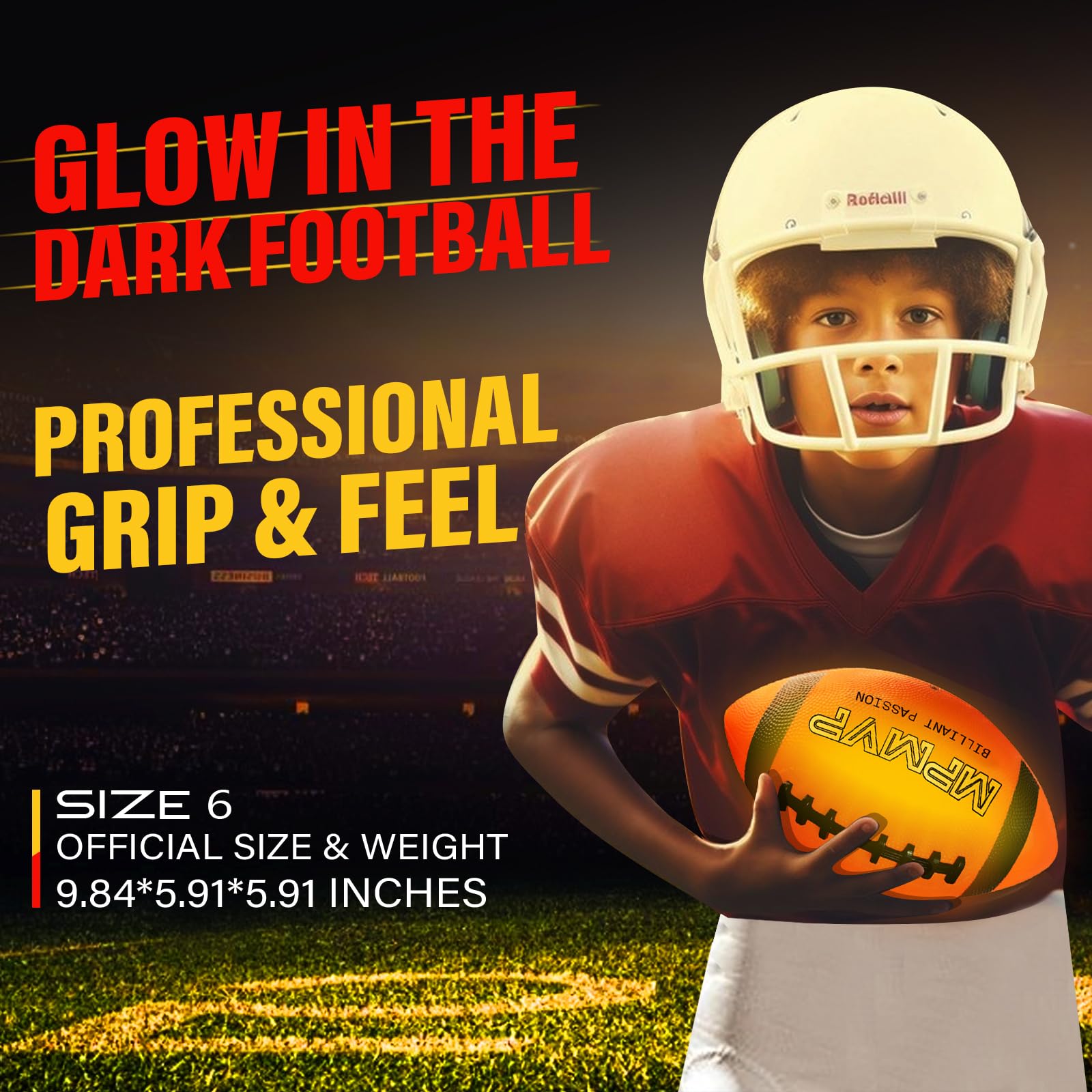 Glow in The Dark Football, Light Up LED Football Size 6, USB Rechargeable, Cool Outdoor Sports Boy Toys for Night Games, Birthday Gifts for Kids & Teens Age 6–12