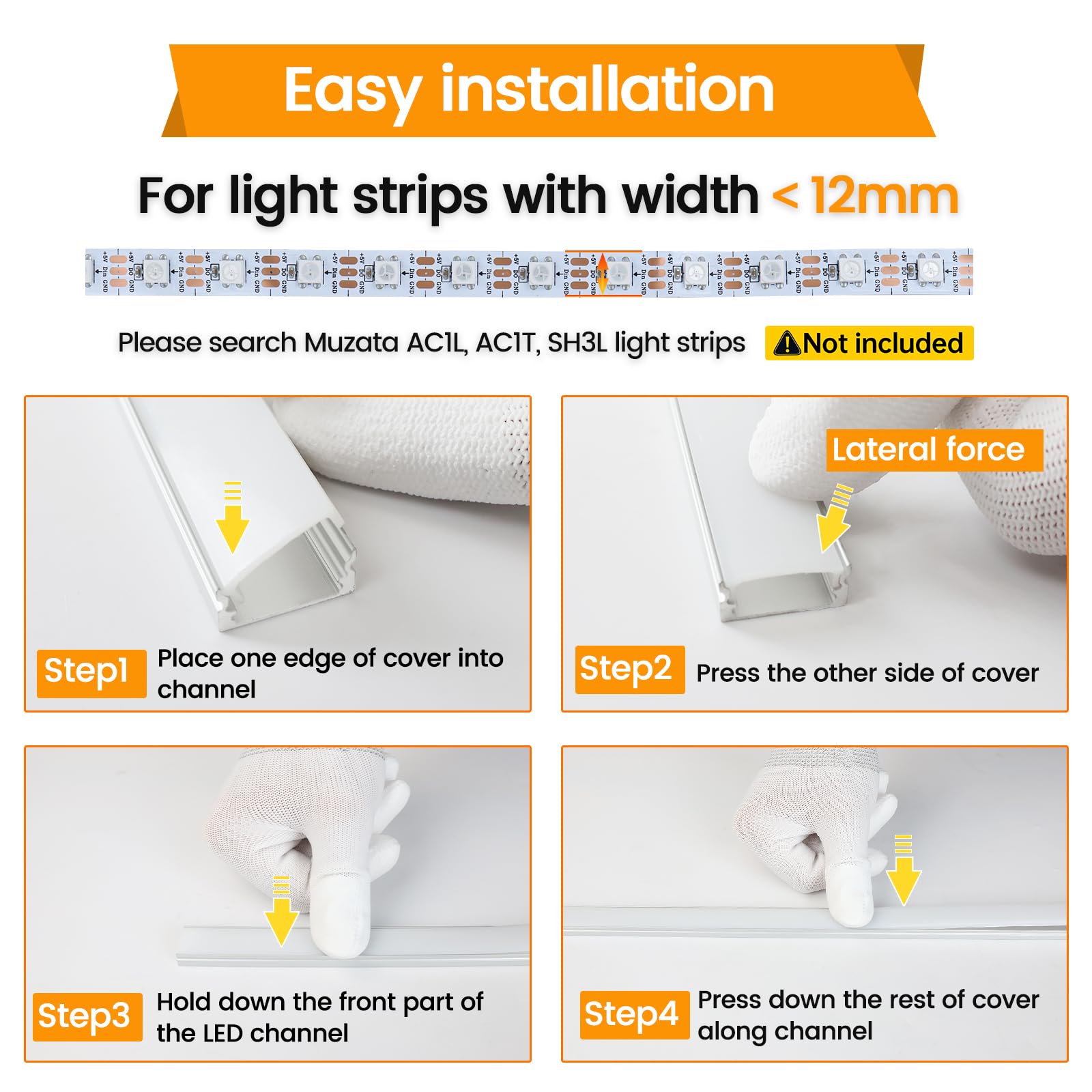 Muzata 10Pack 3.3FT/1M LED Channel Aluminum U Shape Silver LED Strip Diffuser Channel with Milky White Cover Easy Installation U1SW WW 1M