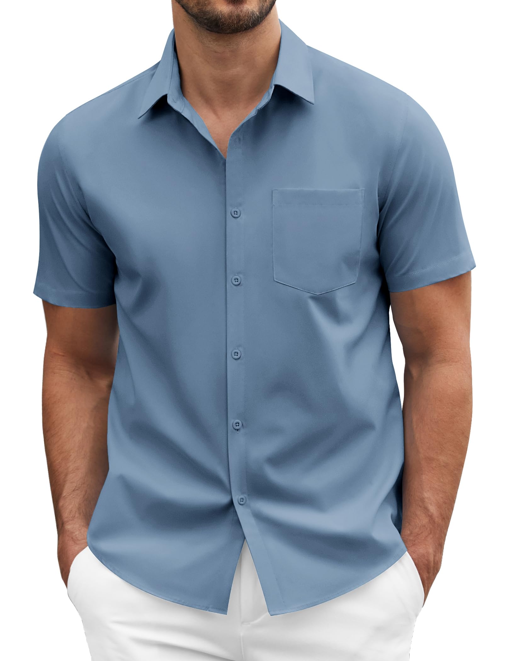 COOFANDY Men's Short Sleeve Casual Button Down Shirt Business Untucked Dress Shirts with Pocket