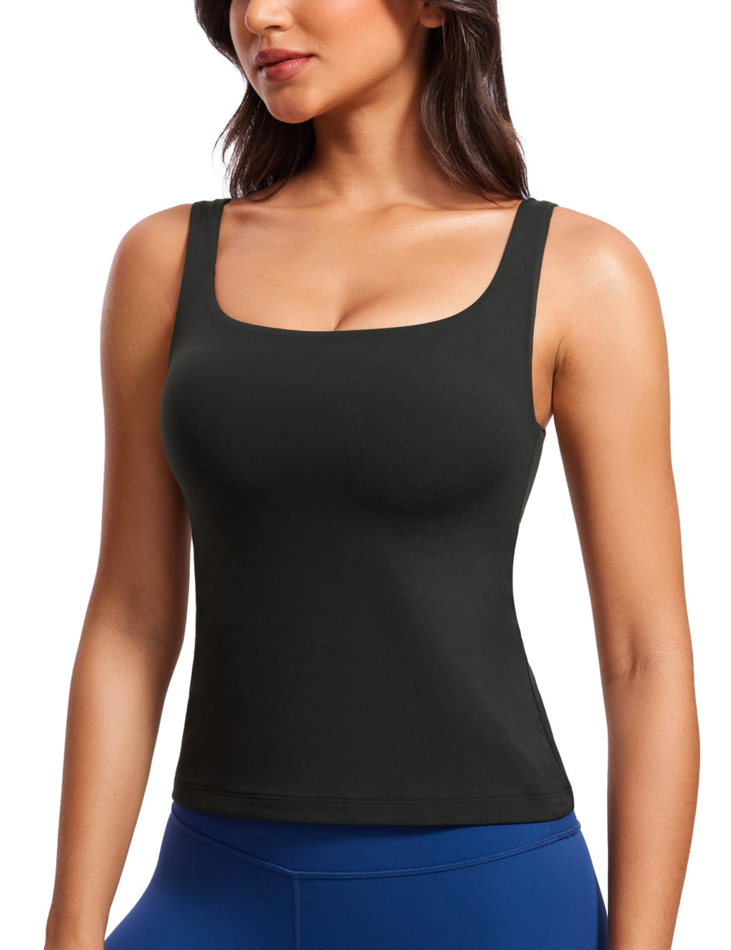 CRZ YOGA Butterluxe U Neck Tank Tops for Women - Padded Athletic Workout Camisole Crop Tops with Built in Bra
