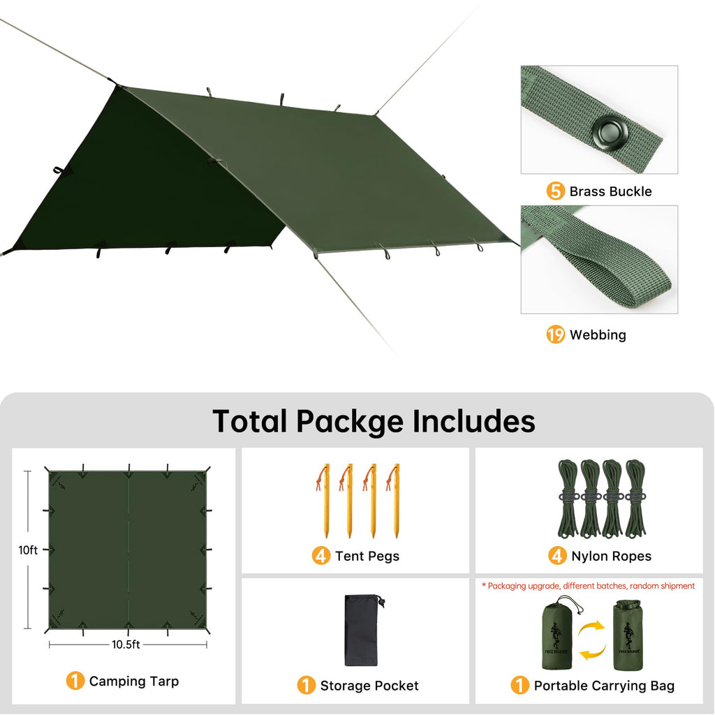 Free Soldier Waterproof Portable Tarp Multifunctional Outdoor Camping Traveling Awning Backpacking Tarp shelter Rain Tarp
