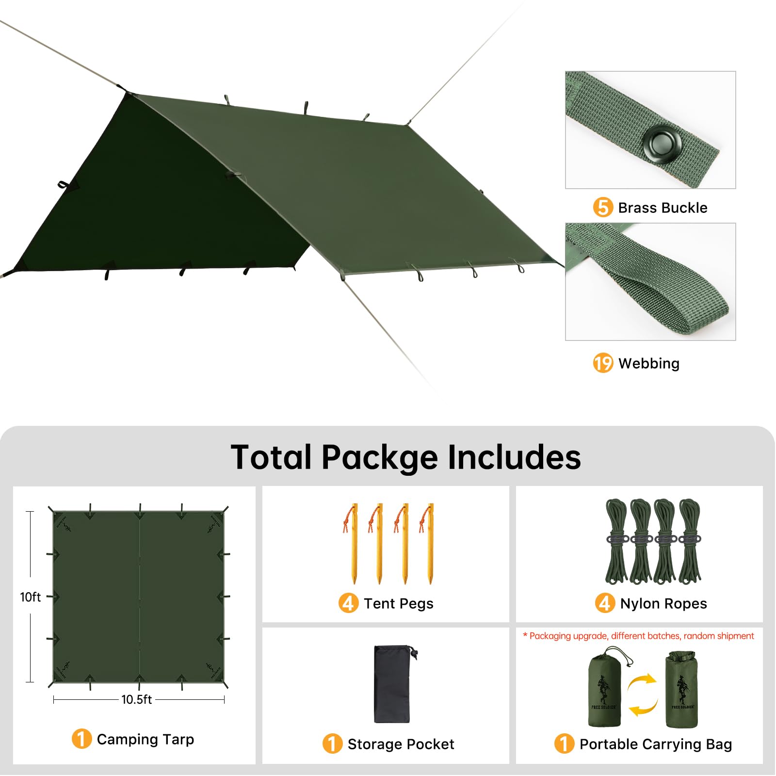 Free Soldier Waterproof Portable Tarp Multifunctional Outdoor Camping Traveling Awning Backpacking Tarp shelter Rain Tarp
