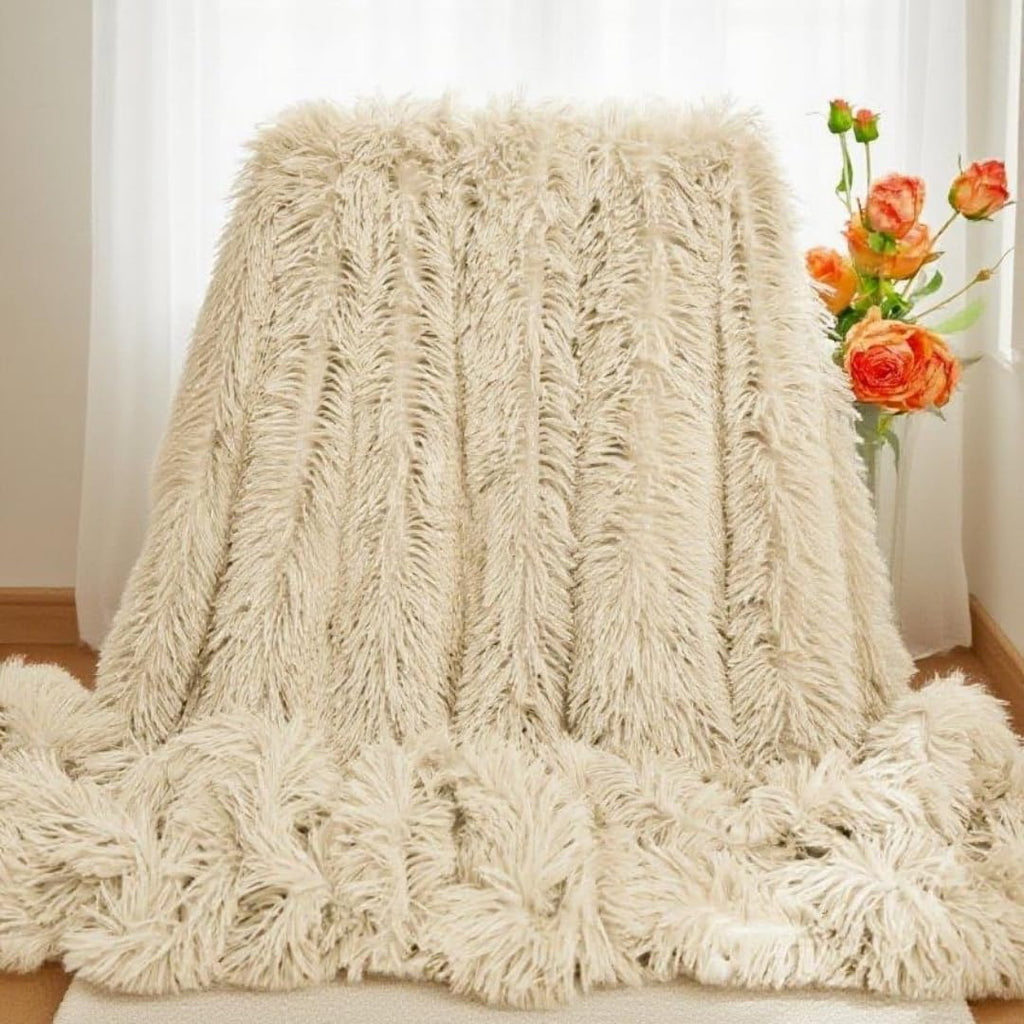 Plush Super Soft Blanket Bedding Sofa Cover Furry Fuzzy Fur Warm Throw Qulit Cozy Couch Blanket for Winter (51"x63", Black)