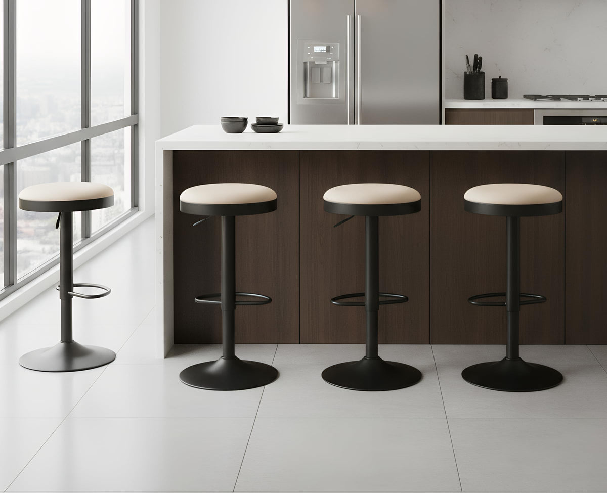 EALSON Modern Swivel Bar Stool Adjustable Counter Height Backless Barstools with Metal Base Leather Upholstered Round Bar Stool Chairs for Kitchen Island/Pub/Breakfast Bar, Beige 1PC