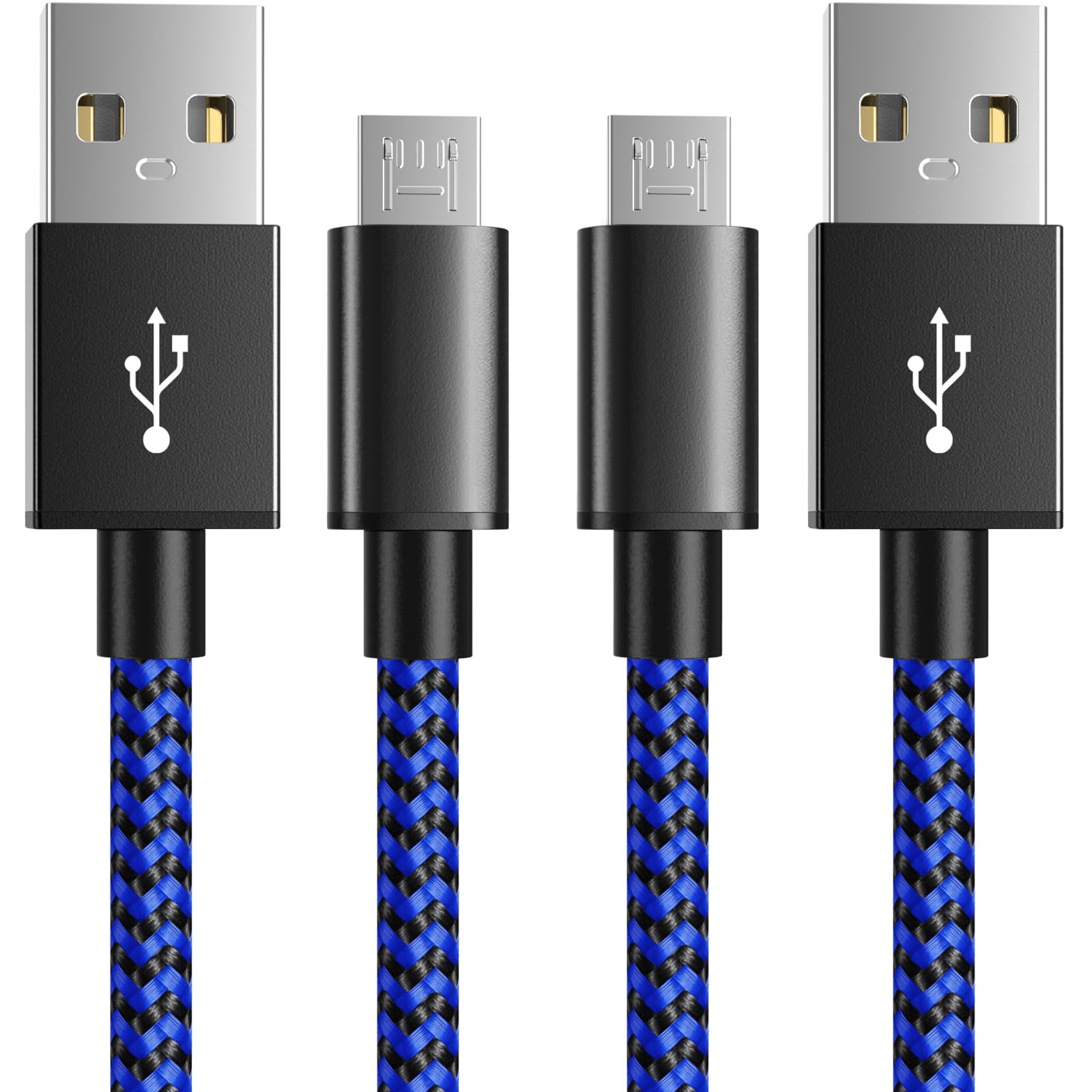 6amLifestyle PS4 Charger Cable for Controller, 2 Pack 10ft Micro USB Nylon Braided Cord, Micro USB Wire for PlayStation 4, Cables Slim/Pro, Xbox One S/X Controller, Android Phones, 2 Pack Black