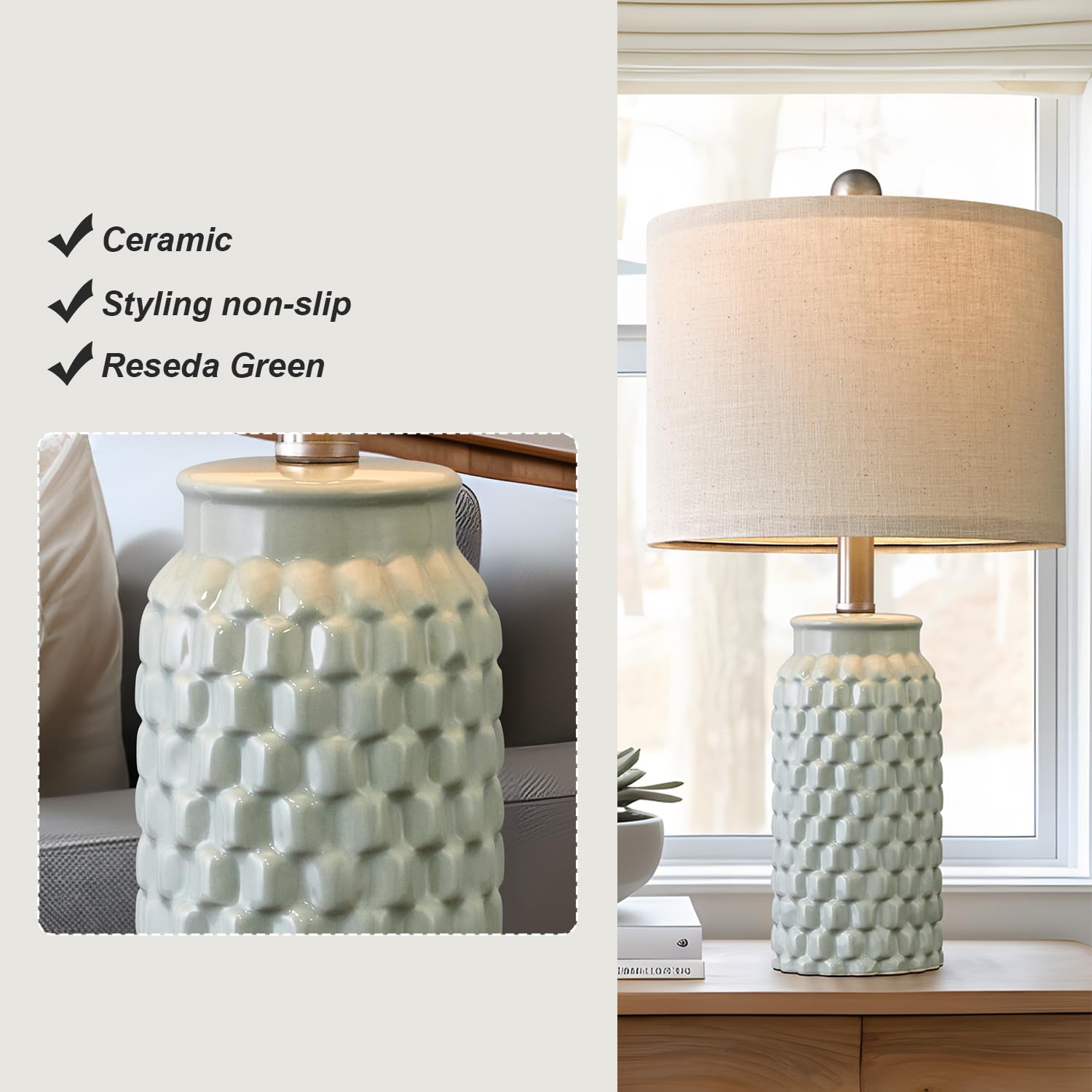 USumkky 20.5" Gold Modern Ceramic Bedside Lamp Set of 2 for Bedroom Decor Farmhouse Table Lamp for Living Room Office Dorm