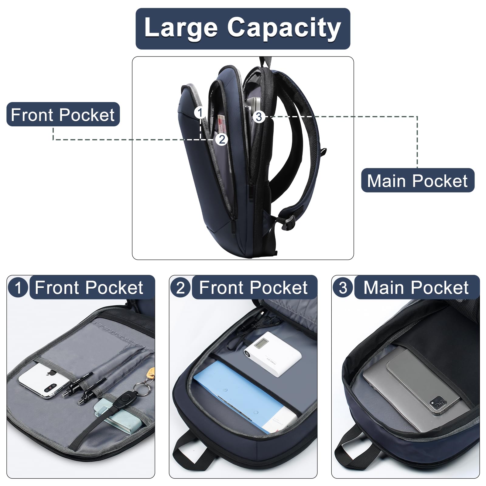 hk Business Backpack for Men 15.6 Inch,Slim & Expandable Waterproof Travel Laptop Backpack, Anti-Theft Lightweight Work Computer Bag, College Laptop Backpacks Gifts for Men Women-Black