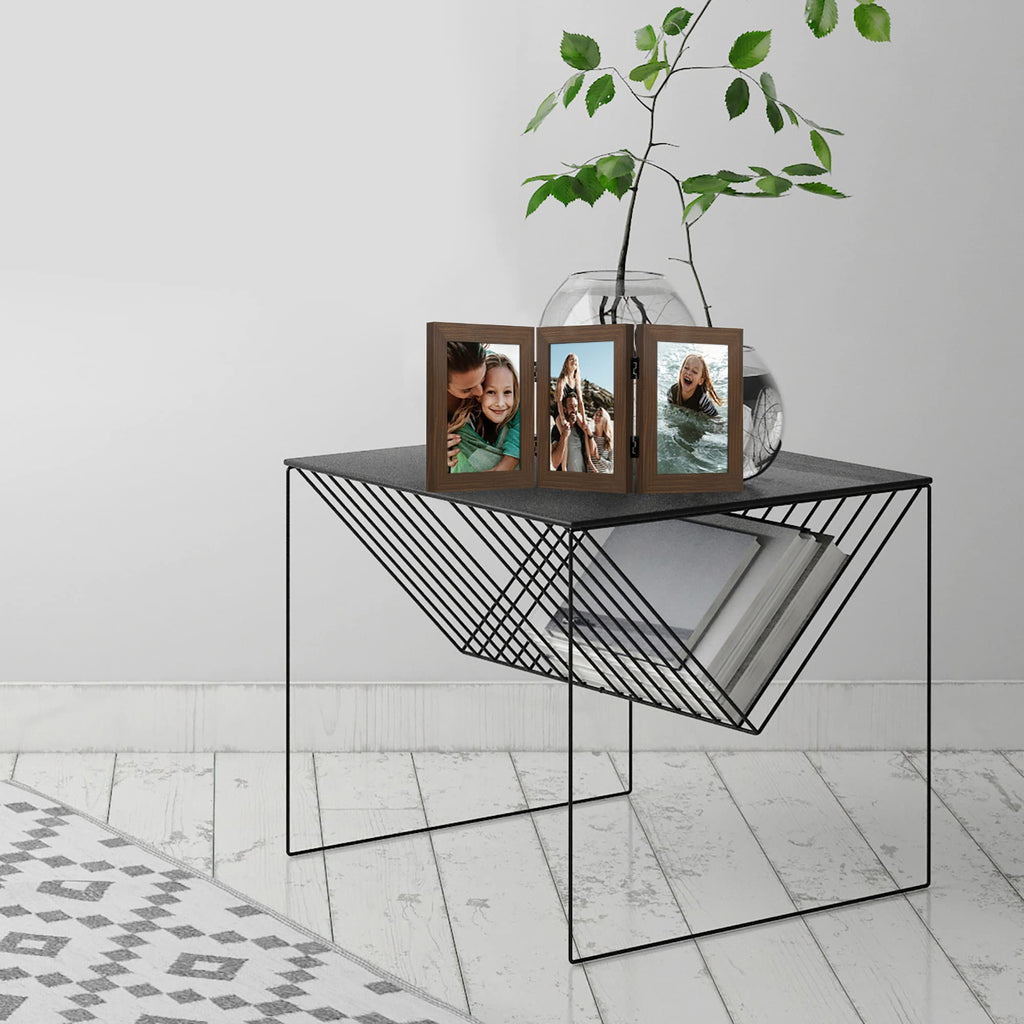 Americanflat Hinged 4x6 Picture Frame with Shatter-Resistant Glass - Double Picture Frames with Engineered Wood - Signature Collection - Photo Frame for Tabletop Display - Black