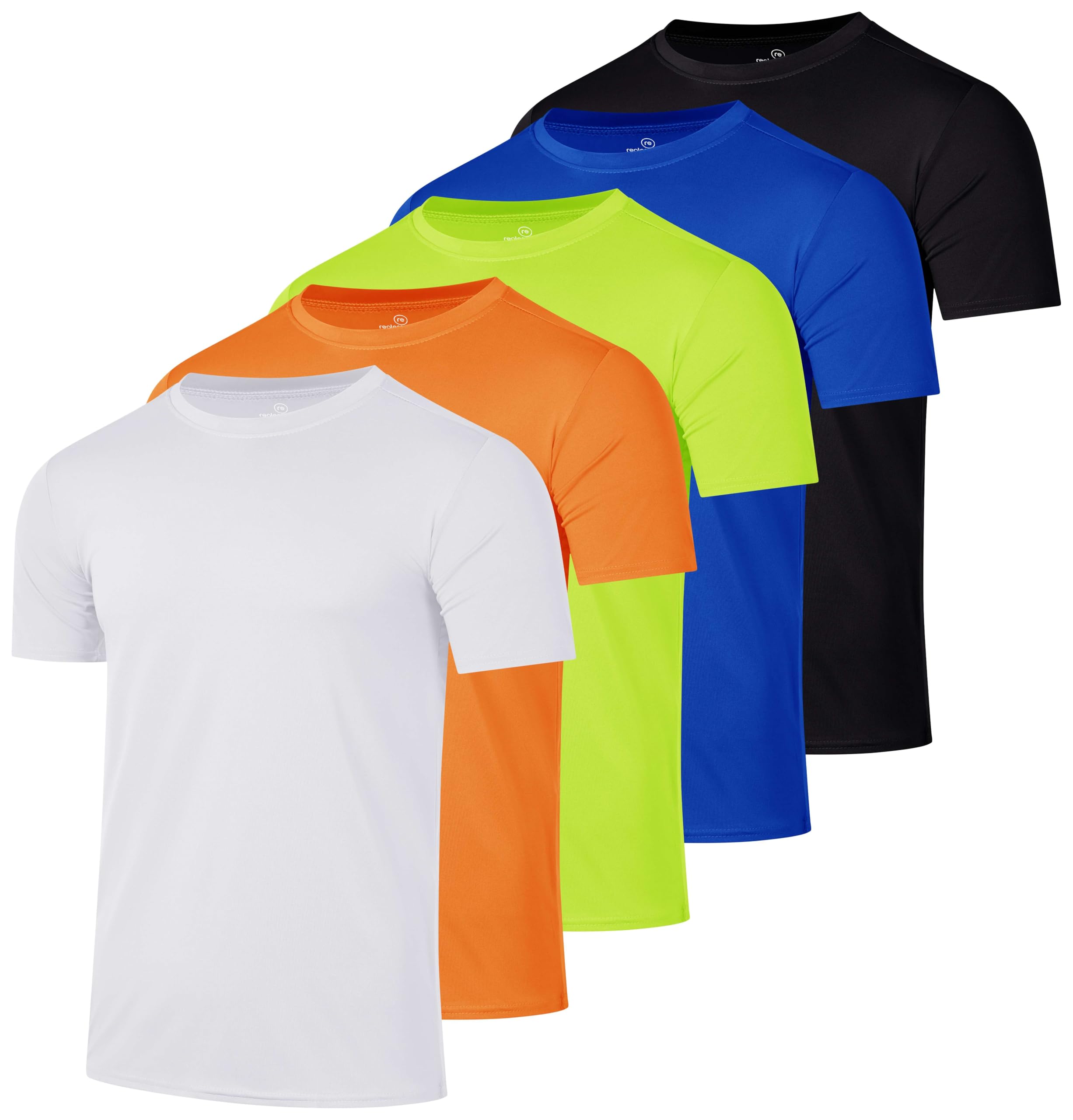 Real Essentials 5 Pack: Men's Dry-Fit Short Sleeve Crew Neck T Shirts Fitness Running Gym Workout Cool Exercise Athletic Tee