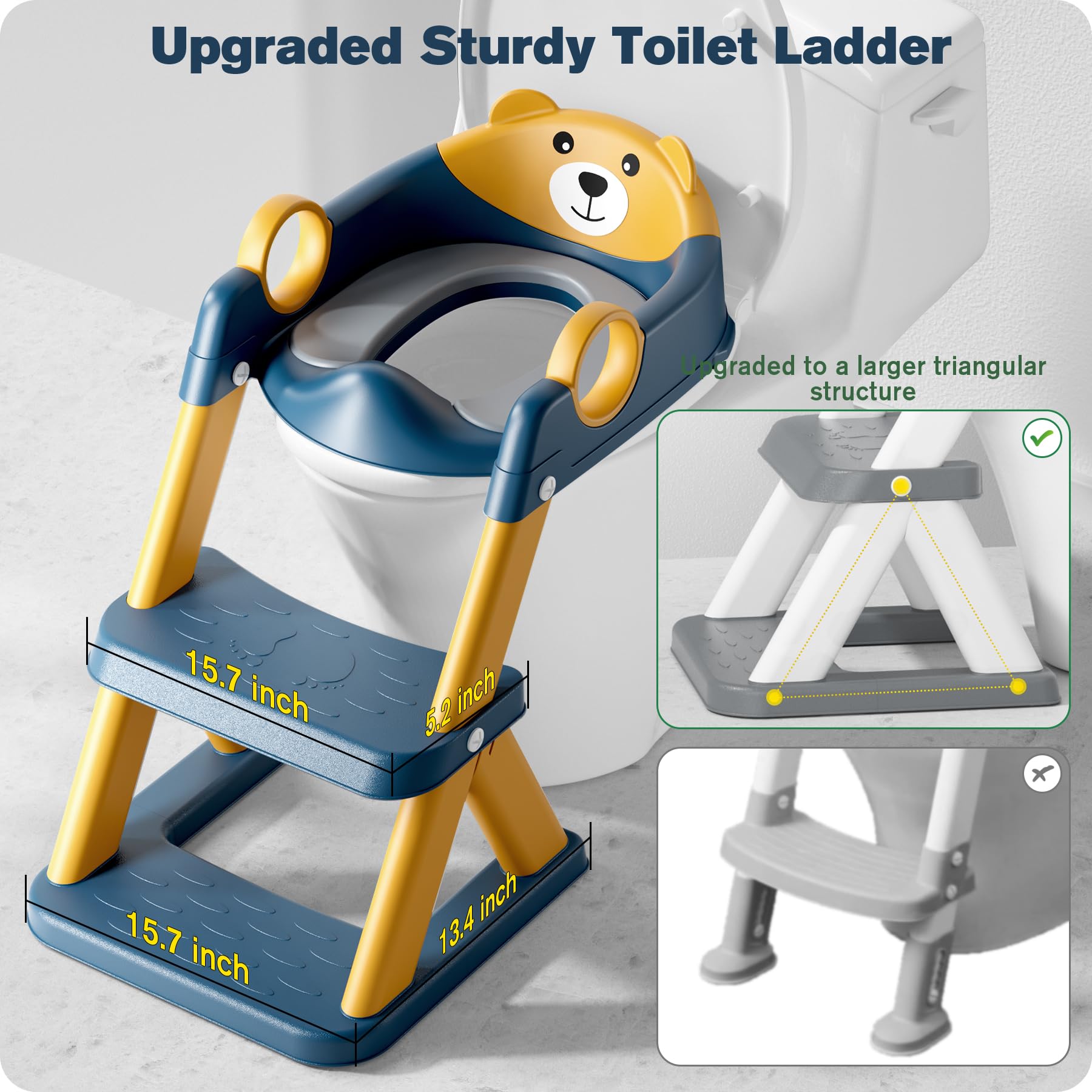 Potty Training Seat, Upgrade Toddler Toilet Seat for Kids Boys Girls, 2 in 1 Potty Training Toilet, Splash Guard Anti-Slip Pad Step Stool(Blue)