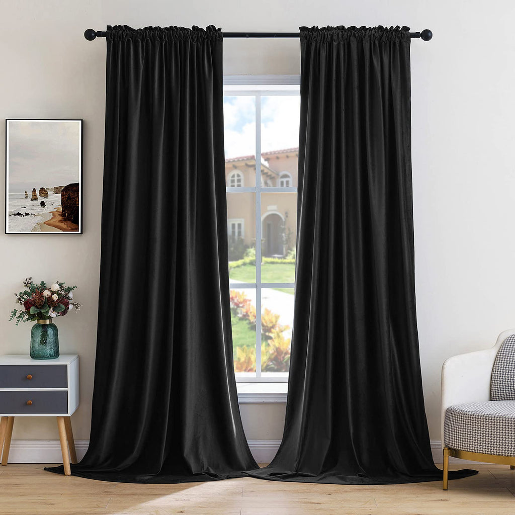 MIULEE Black Velvet Curtains Thermal Insulated Blackout Halloween Curtain Drapes for Bedroom Living Room Darkening 63 Inches Long Curtains Panels Rod Pocket Set of 2