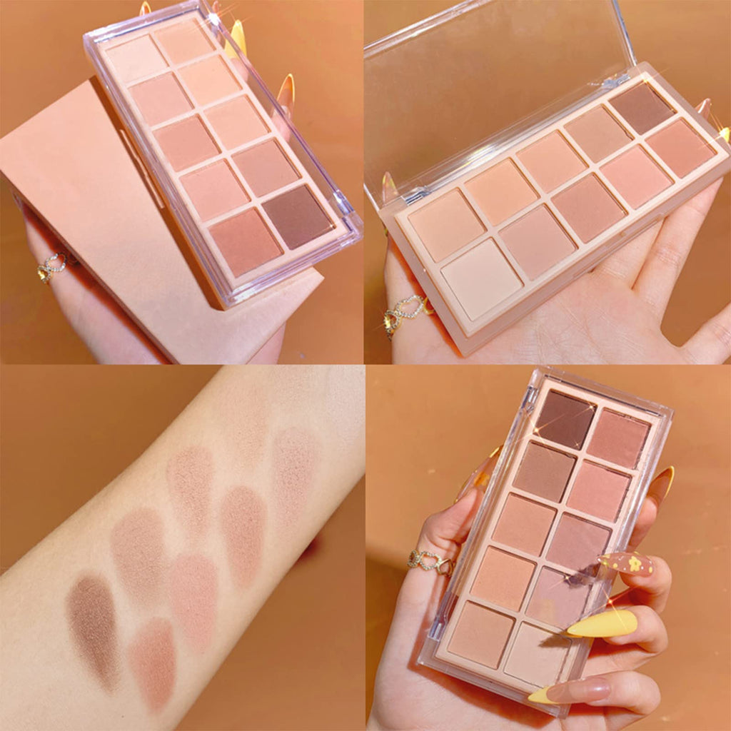 Erinde 10 Colors Eyeshadow Palette Makeup - Matte Shimmer Glitter Eye Shadow Korean Makeup, Ultra-Blendable, High Pigmented, Natural-Looking, Peach Brown Eyeshadow Pallet with Brush, Peach Color