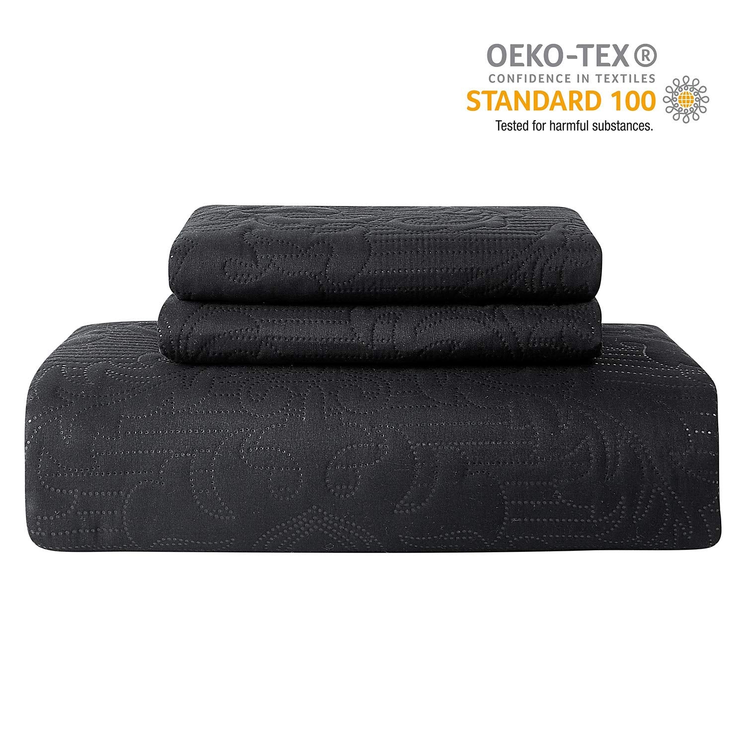 Hansleep Black Quilt Twin Size - Damask Ultrasonic All Season Bedspread Twin, Soft Lightweight Coverlet Bedding Set, 2 Pieces (1 Quilt, 1 Pillow Sham)