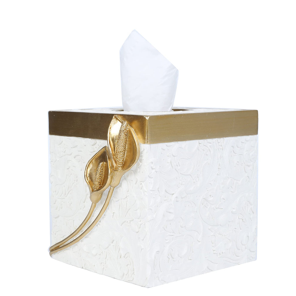 Hymmah Square Tissue Box Cover Holder with Tray,Unique Cube Design Tissue Dispenser Cover Decor for Vanity Counter Tops Also Great for Bedroom and Living Room