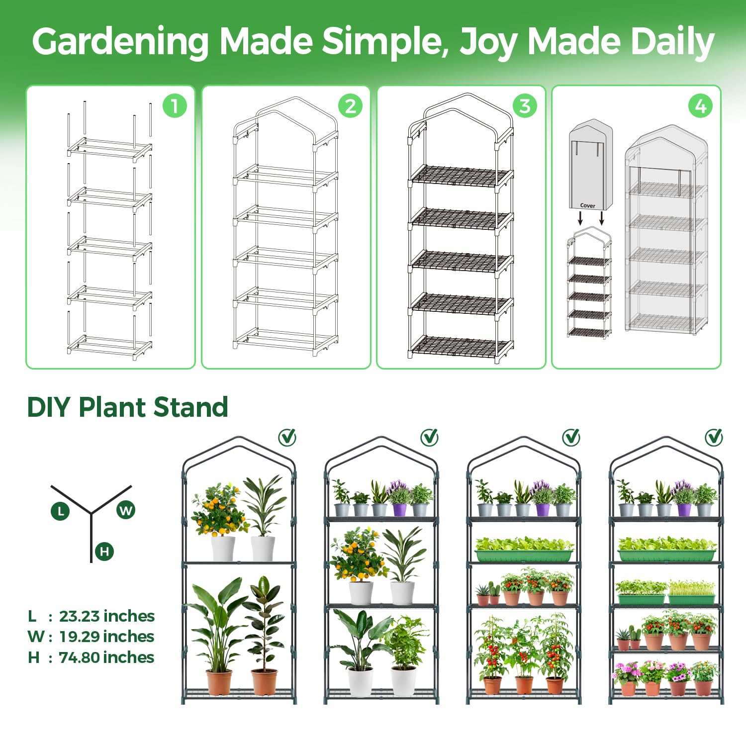 Mini Greenhouse with Screen Roof, Ohuhu Upgraded Portable 4 Tier Small Greenhouses for Outdoors Indoor with Reelable Door, Heavy Duty Plastic Green House for Outside Garden Patio Yard Porch Balcony
