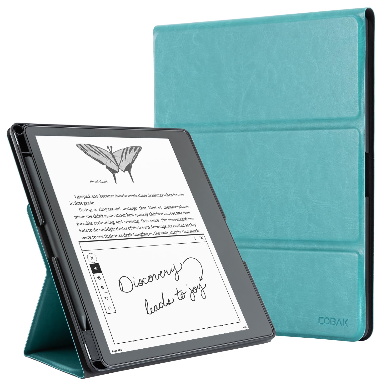 CoBak Stand Case for Kindle Scribe - Premium Folio Leather Cover with Pen Holder, Auto Sleep/Wake - Compatible with 10.2 Inch Kindle Scribe (2022/2024 Release)