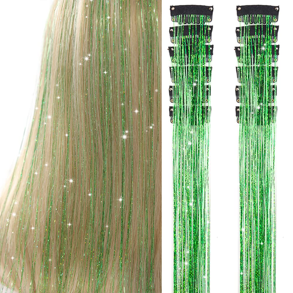 Clip in Hair Tinsel, Pack of 12 Pcs 20 Inch,Glitter Tinsel Hair Extensions, Festival Tinsel Fairy Hair Extension Party Dazzle Hair Accessories Strands Kit for Women Girls(12Pcs,Black#)