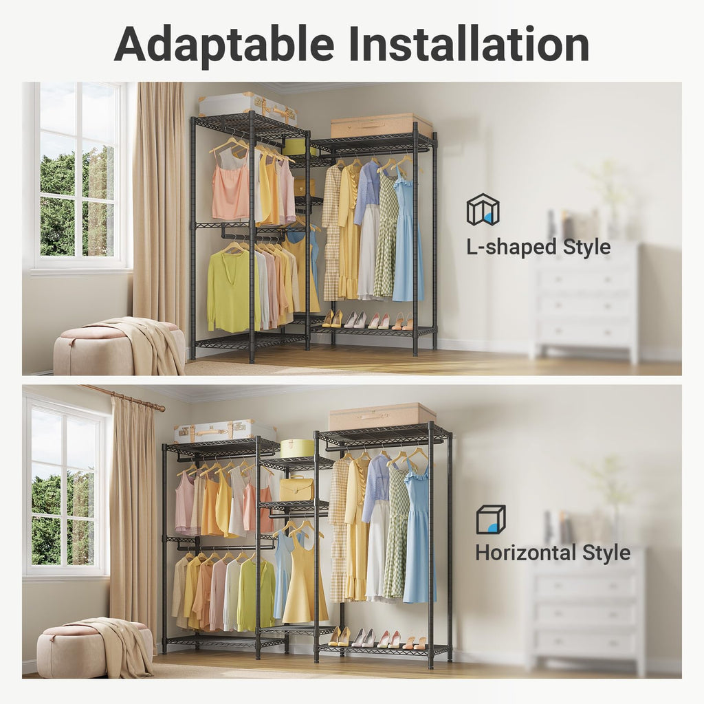 VIPEK Classic V6 Heavy Duty Clothes Rack, 7-Tier Garment Rack with Adjustable Shelves, Portable Closet Organizer with 4 Hanging Rods, Space-Saving, 850lbs Capacity, 68.9" L x 15.7" W x 76.4" H, Black