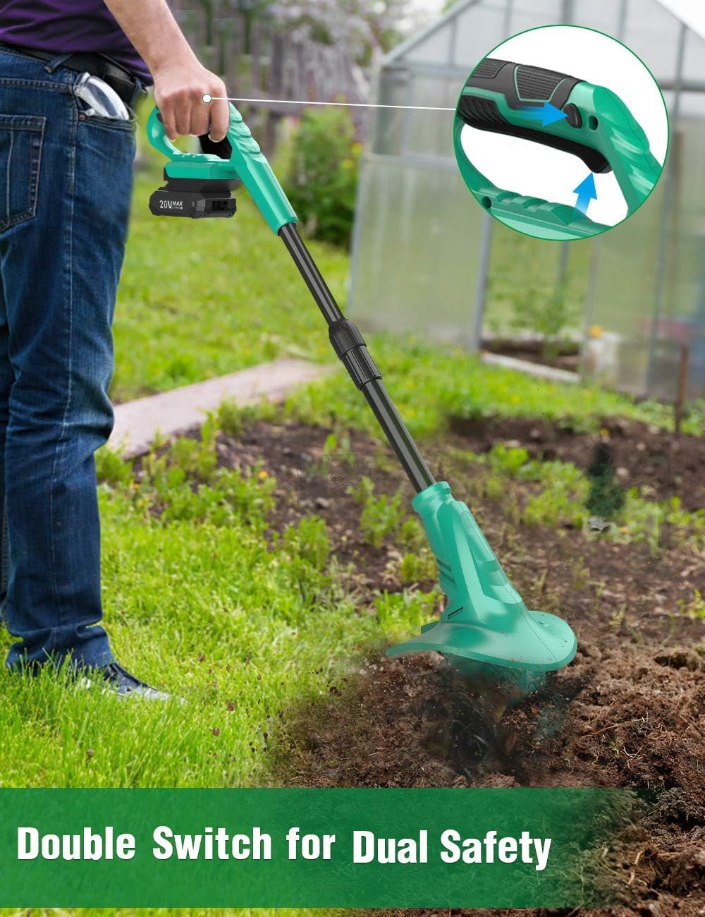 KIMO Leaf Blower Cordless with Battery and Charger, 540CFM/220MPH, Precision Adjustment Handle, 3Speeds w/ Visual Panel, Lightweight, 2 Extended Tube, 2* 2.0 Battery Powered Leaf Blowers for Lawn Care