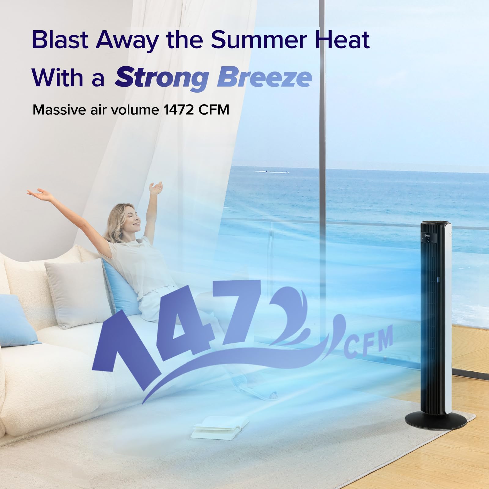 LEVOIT Tower Fan for Bedroom, 90° Oscillating Standing Fan with 28dB Quiet for Sleep, 25ft/s Velocity, 12H Timer, 5 Speeds 4 Modes, Remoter, Bladeless Room Fan for Home, Office, Indoor, 36 inch, White