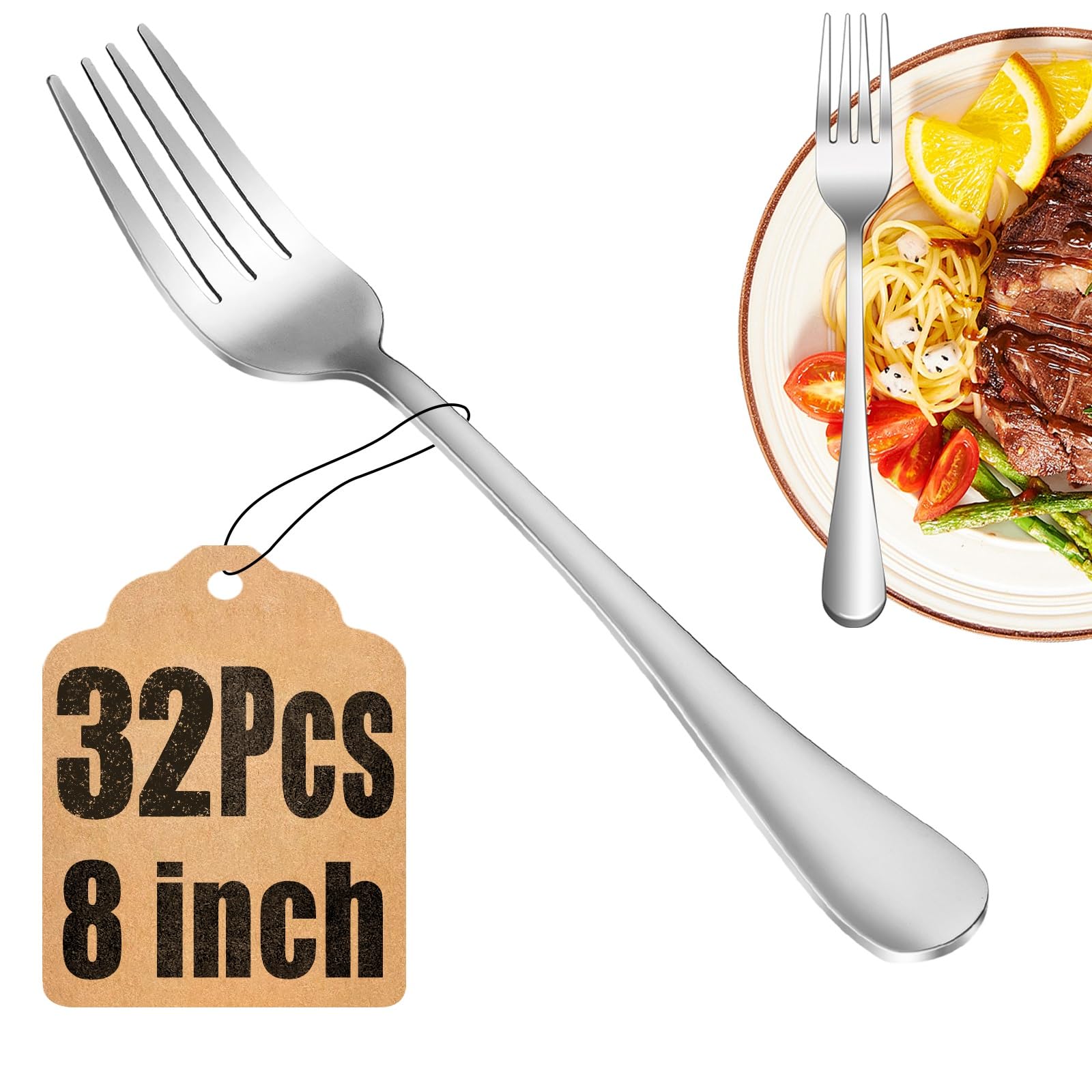 8 Pieces Dinner Forks Set, Food-Grade Stainless Steel Forks, Silverware Forks for Home, Kitchen or Restaurant, Mirror Polished, Dishwasher Safe - 8 Inch