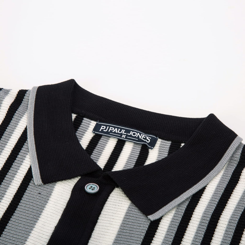 PJ PAUL JONES Men's Polo Shirts Retro Knit Shirt Vintage Striped Shirt