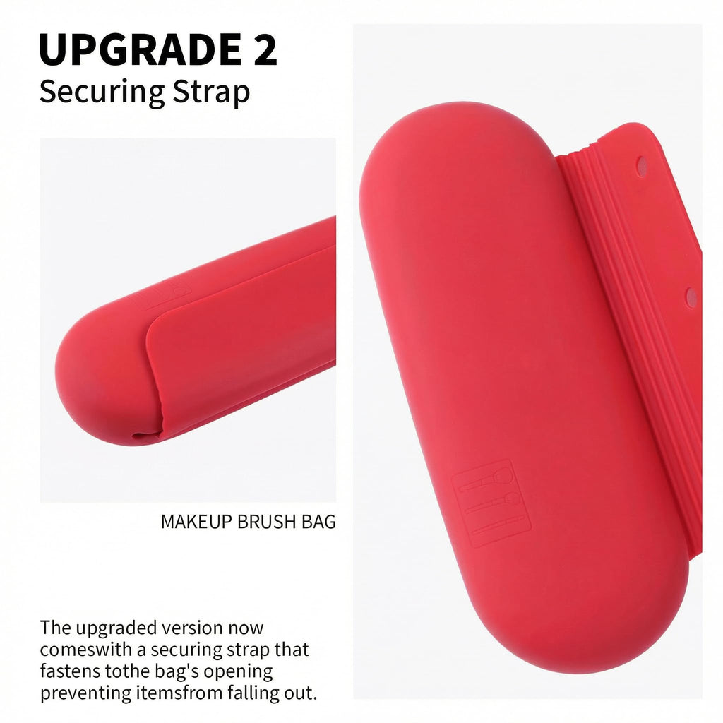 AGIKET Silicone Makeup Brush Holder Travel Cosmetic Bag：Soft Portable Cosmetic Face Brushes Holder with Upgrade Anti-Fall Out Magnetic Closure, Large Travel Makeup Brush Case - Walnut