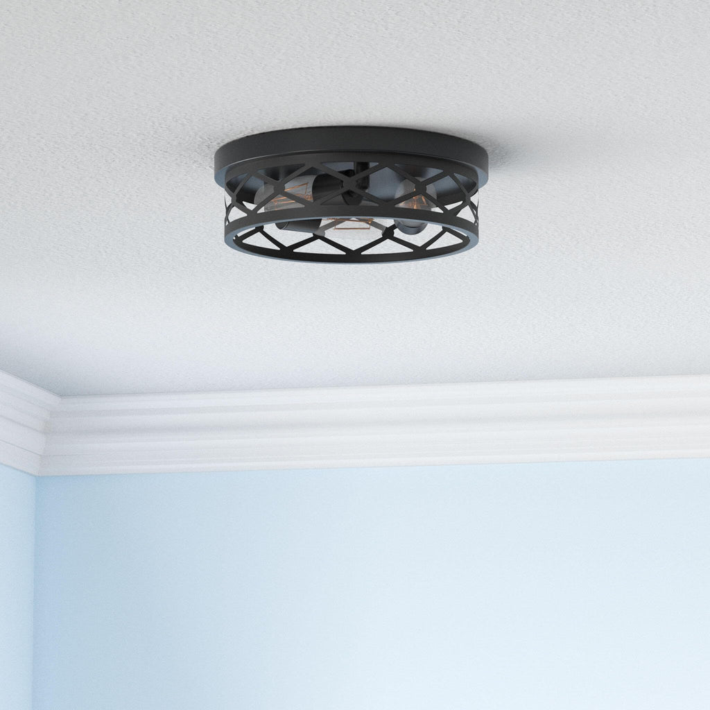SKEJAO Flush Mount Ceiling Light Fixture,Black 2-Light Hallway Light Fixtures Ceiling,Light Fixtures Ceiling Mount for Farmhouse,Kitchen,Hall,Bedroom,Bathroom (2 Pack)