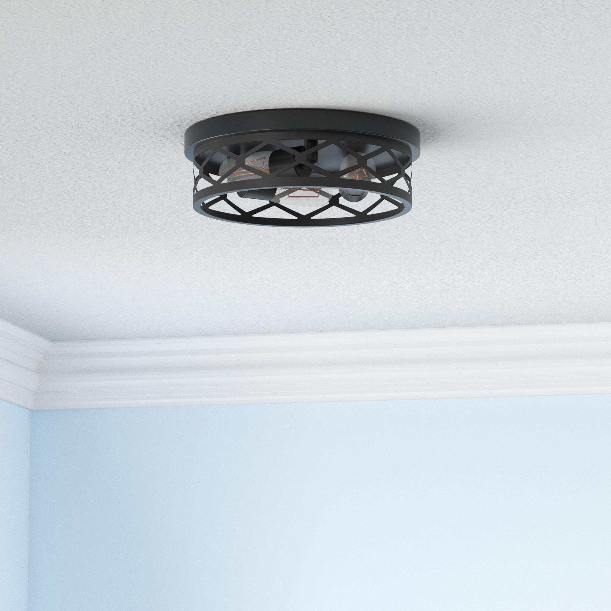 SKEJAO Flush Mount Ceiling Light Fixture,Black 2-Light Hallway Light Fixtures Ceiling,Light Fixtures Ceiling Mount for Farmhouse,Kitchen,Hall,Bedroom,Bathroom (2 Pack)