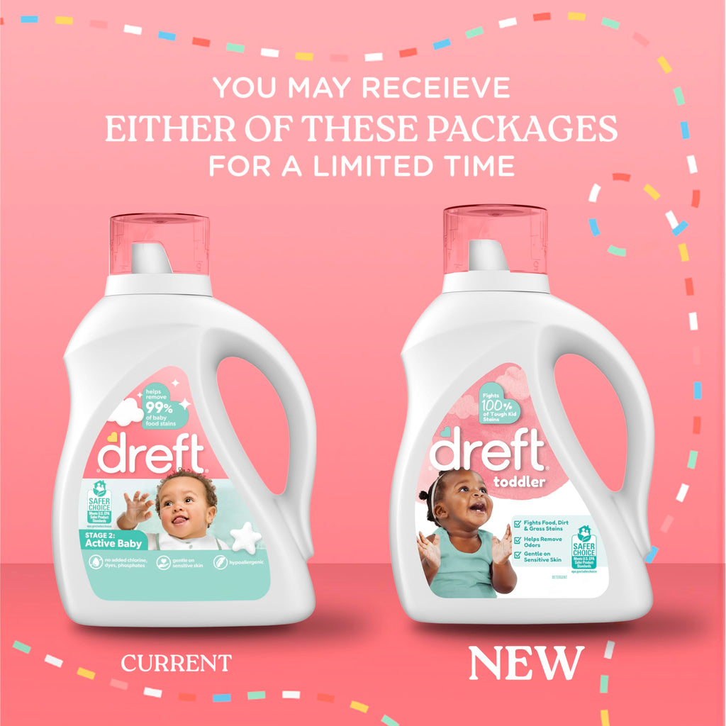 Dreft Toddler Liquid Laundry Detergent, Gentle on Sensitive Skin Laundry Soap, 42 fl oz, 32 Loads, Pack of 2 (Packaging May Vary)