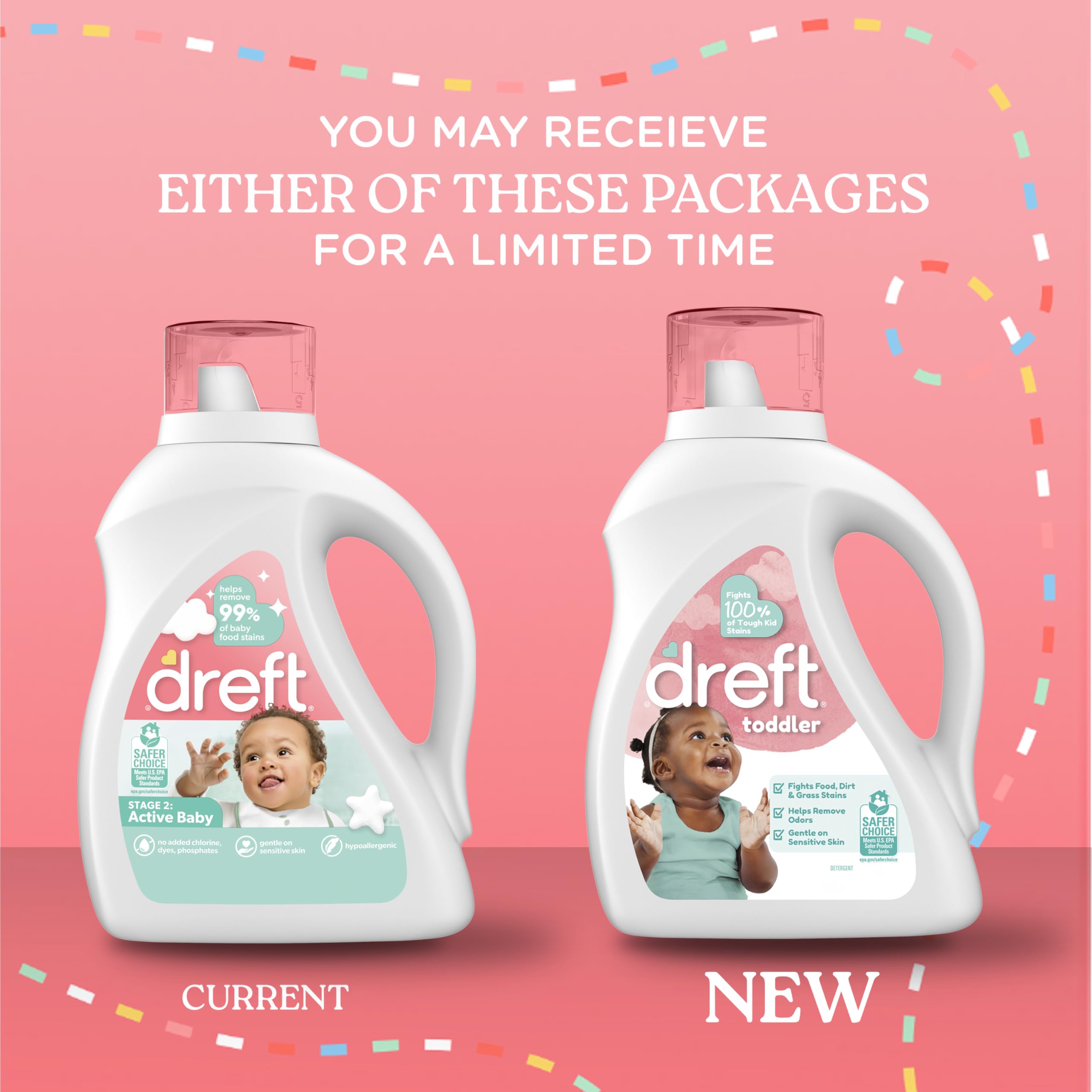Dreft Toddler Liquid Laundry Detergent, Gentle on Sensitive Skin Laundry Soap, 42 fl oz, 32 Loads, Pack of 2 (Packaging May Vary)