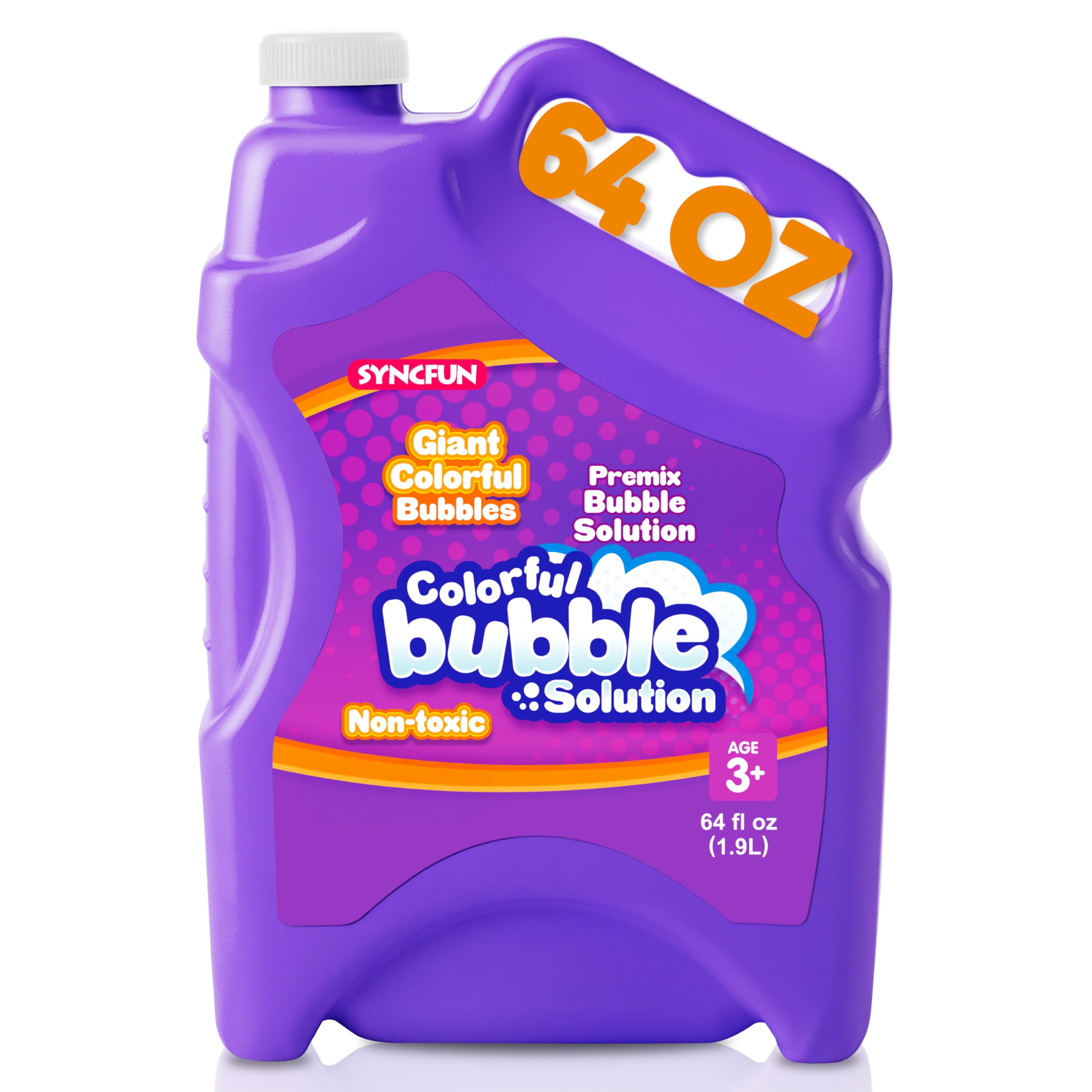 SYNCFUN 64 oz Premixed Bubble Solution, 1.9L Giant Pre-Mix Refill Solution for Bubble Machine, Bubbles for Kids, Wands, Blower, Easter, Outdoors Activity,No Mixing or Measuring