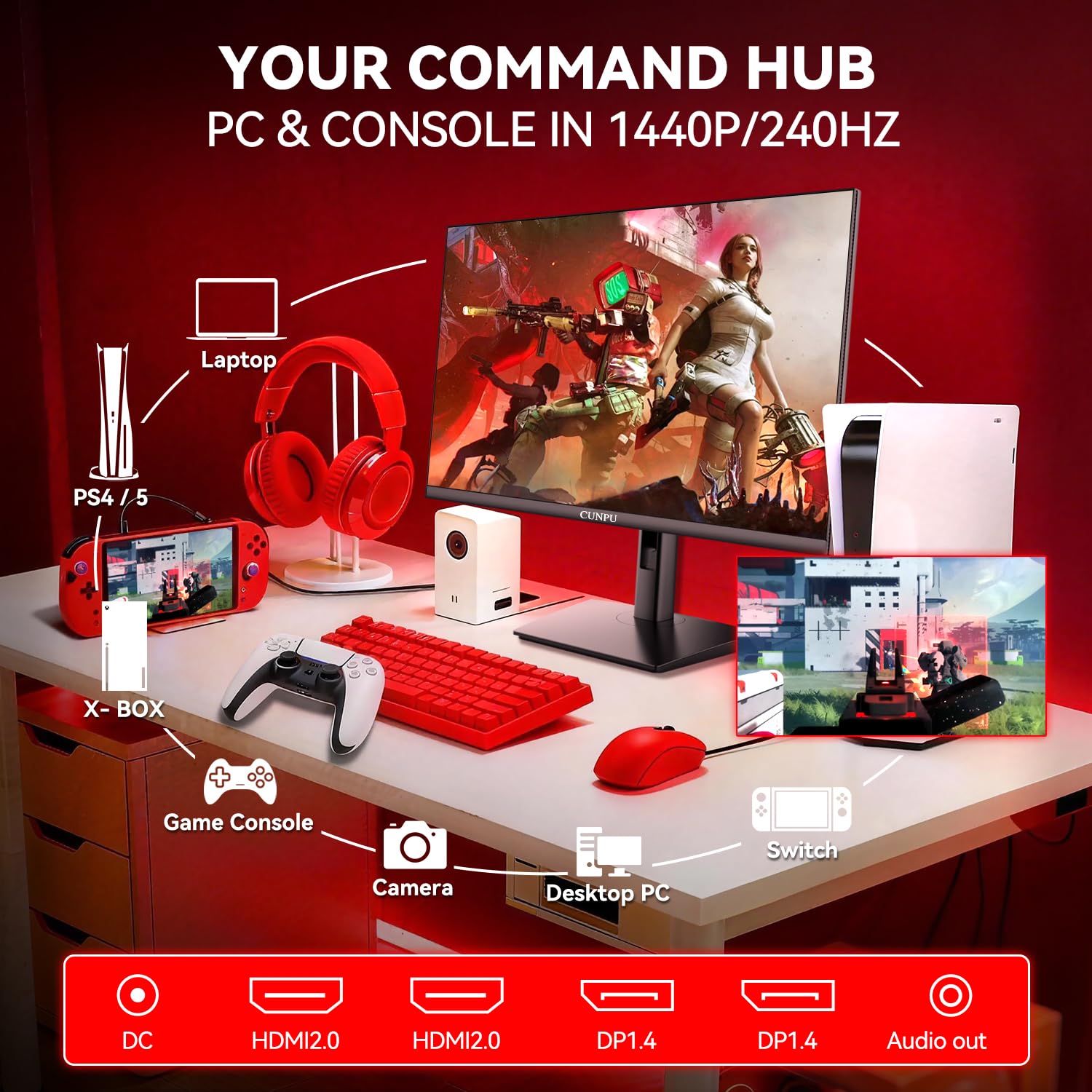 CUNPU 24 Inch 1080P 200Hz Gaming Monitor, FHD Fast IPS Panel, 124% sRGB 1ms HDR Zero-Frame Computer Monitor, Built-in Speaker, HDMI 2.1, DisplayPort 1.4, FreeSync & G-Sync, Tilt, VESA, Eye Care