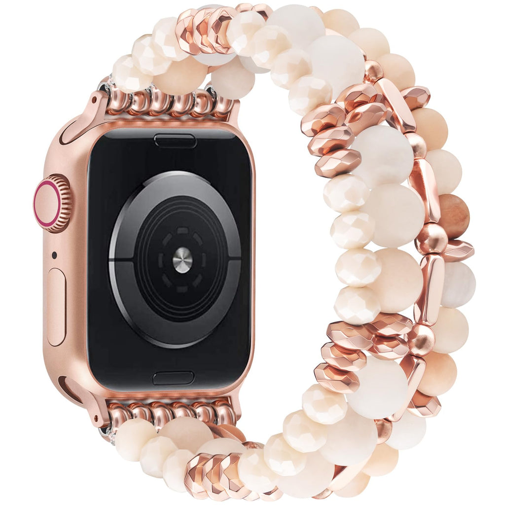 VISOOM Beaded Boho Bracelet Compatible for Apple Watch Band 40mm/38mm/41mm/42mm Series 11 10 9 8 7 SE Series 6/5/4 Women Fashion Cute Handmade Crystal Beads Stretchy Watch Strap for iWatch Bands 3/2/1