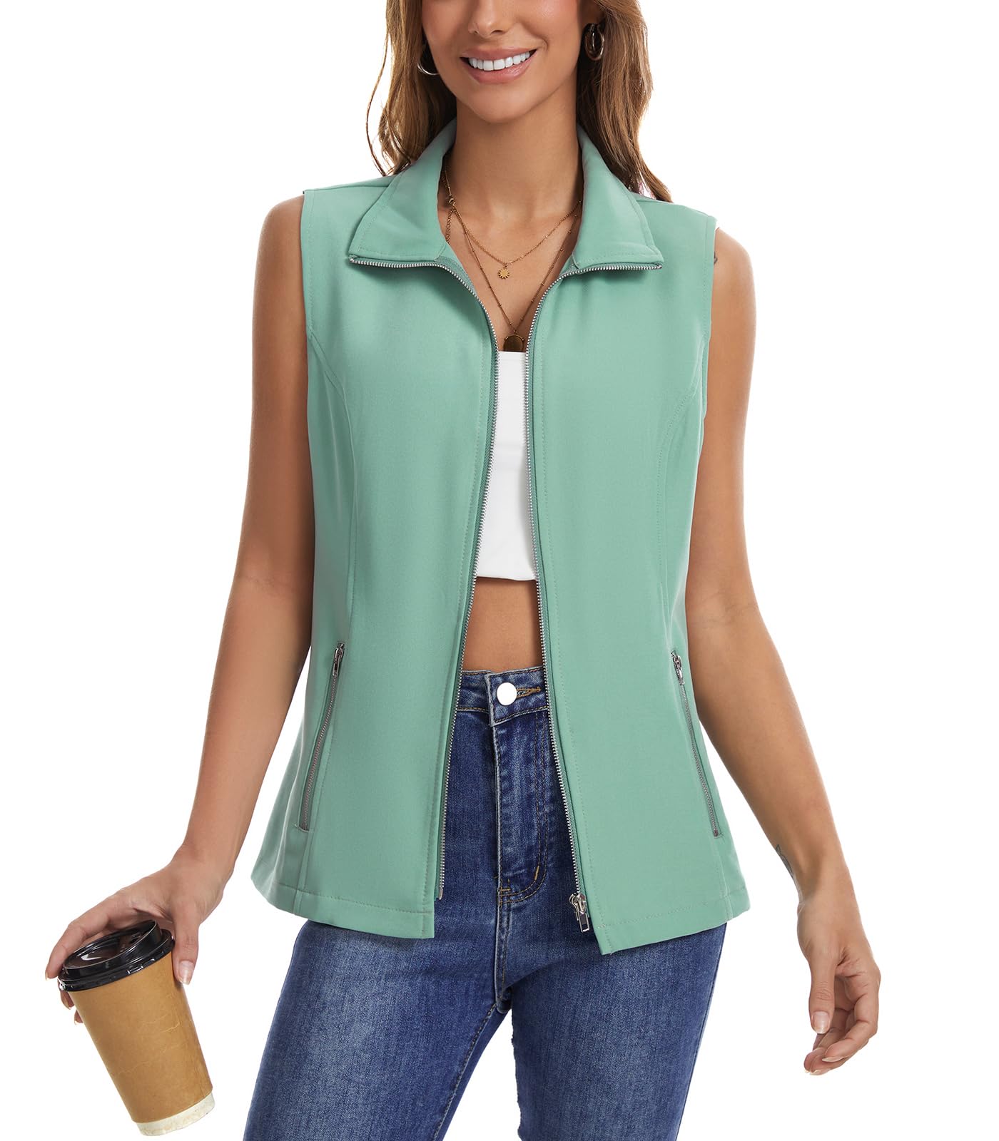 MISS MOLY Women's Lightweight Vest Casual Zip Up Utility Vest Hiking Golf Sleeveless Jackets with Pockets