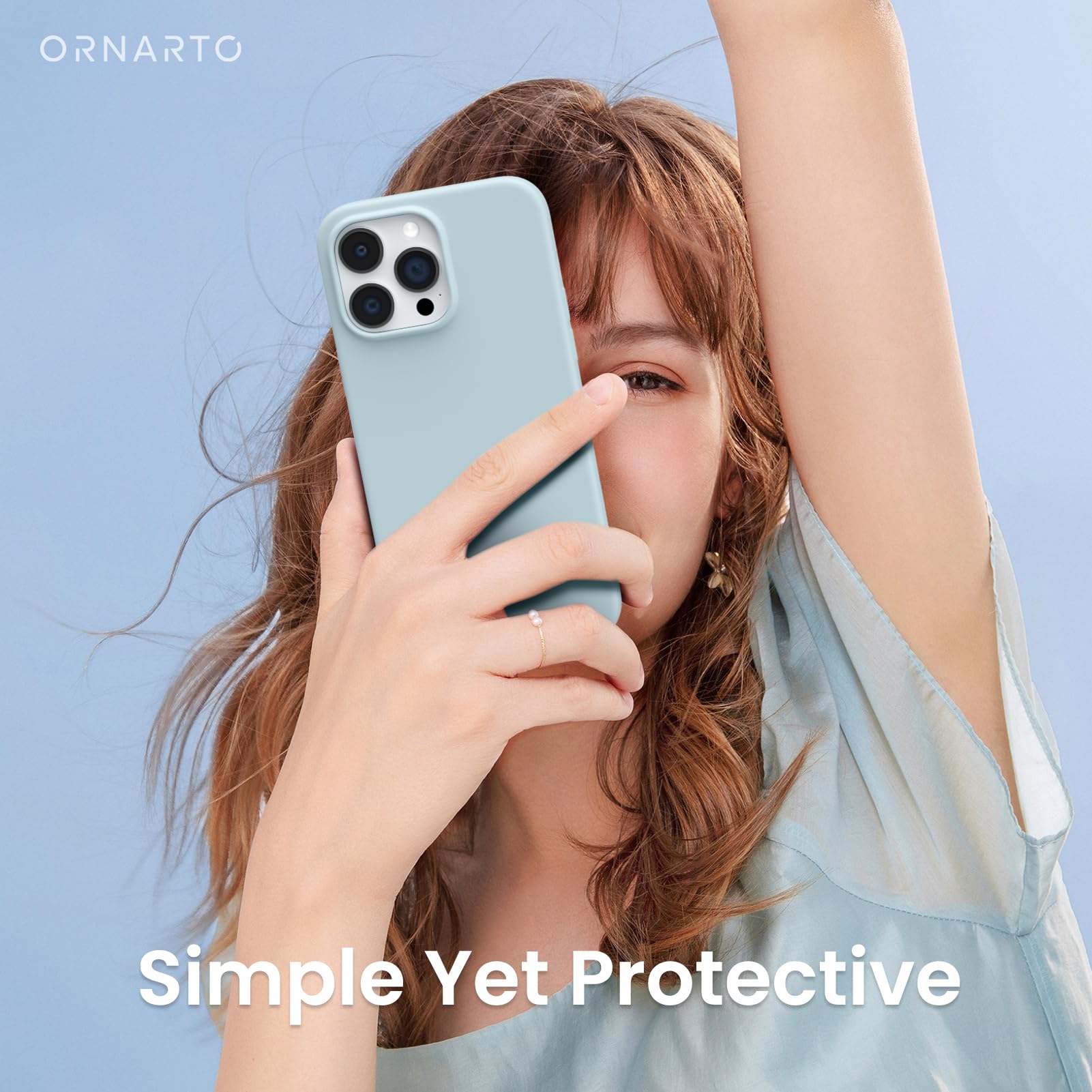 ORNARTO Compatible with iPhone 14 Pro Case 6.1, Slim Liquid Silicone 3 Layers Full Covered Soft Gel Rubber Phone Case Protective Cover with Microfiber Lining 6.1 inch-Baby Blue