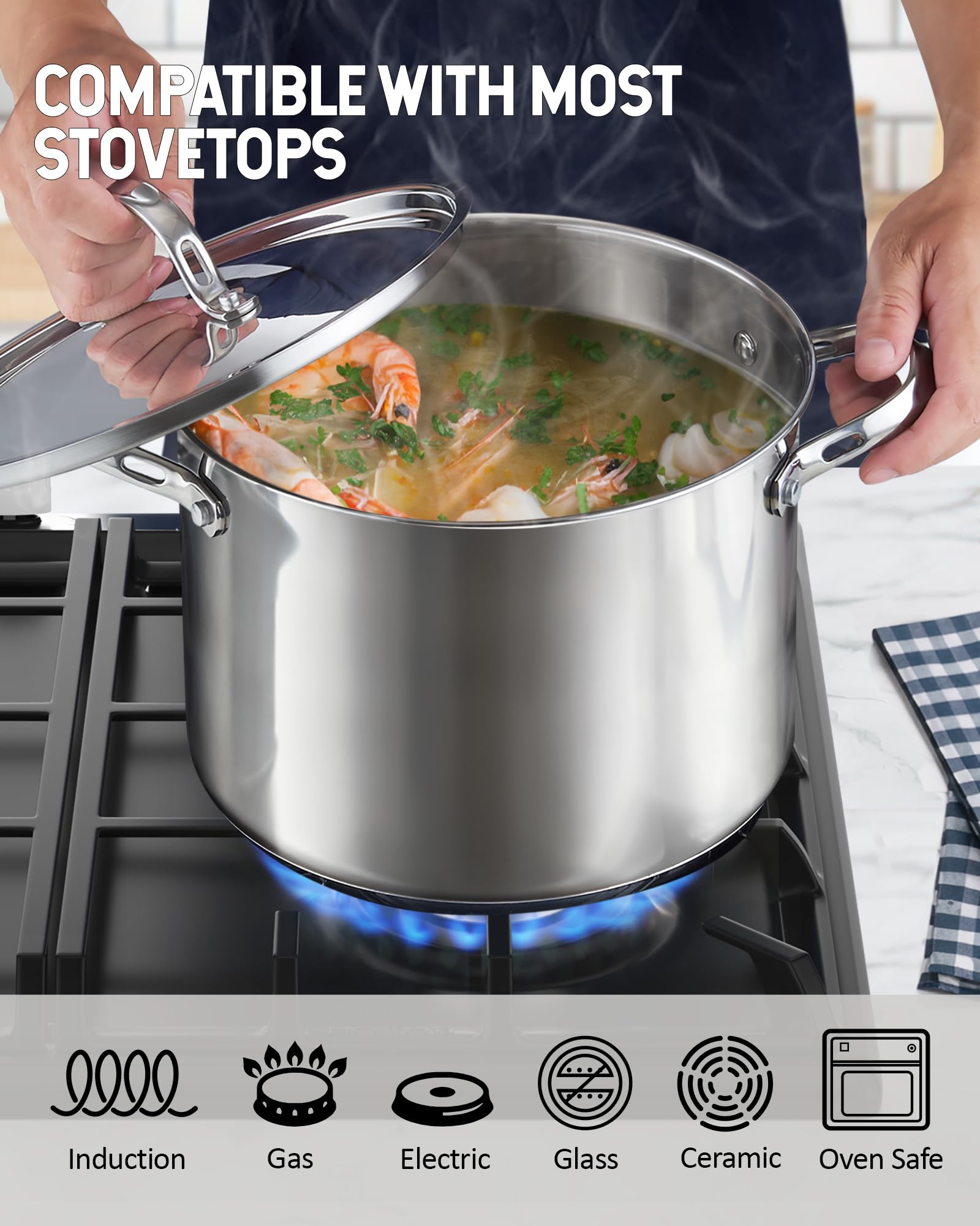 Cooks Standard Classic 6 Quart Stock Pot with Lid, Stainless Steel Dutch Oven